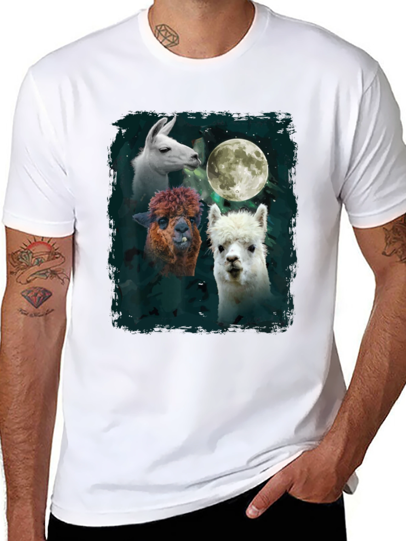 Black Llama Moon T-Shirt - Unique Animal Graphic Tee view 8