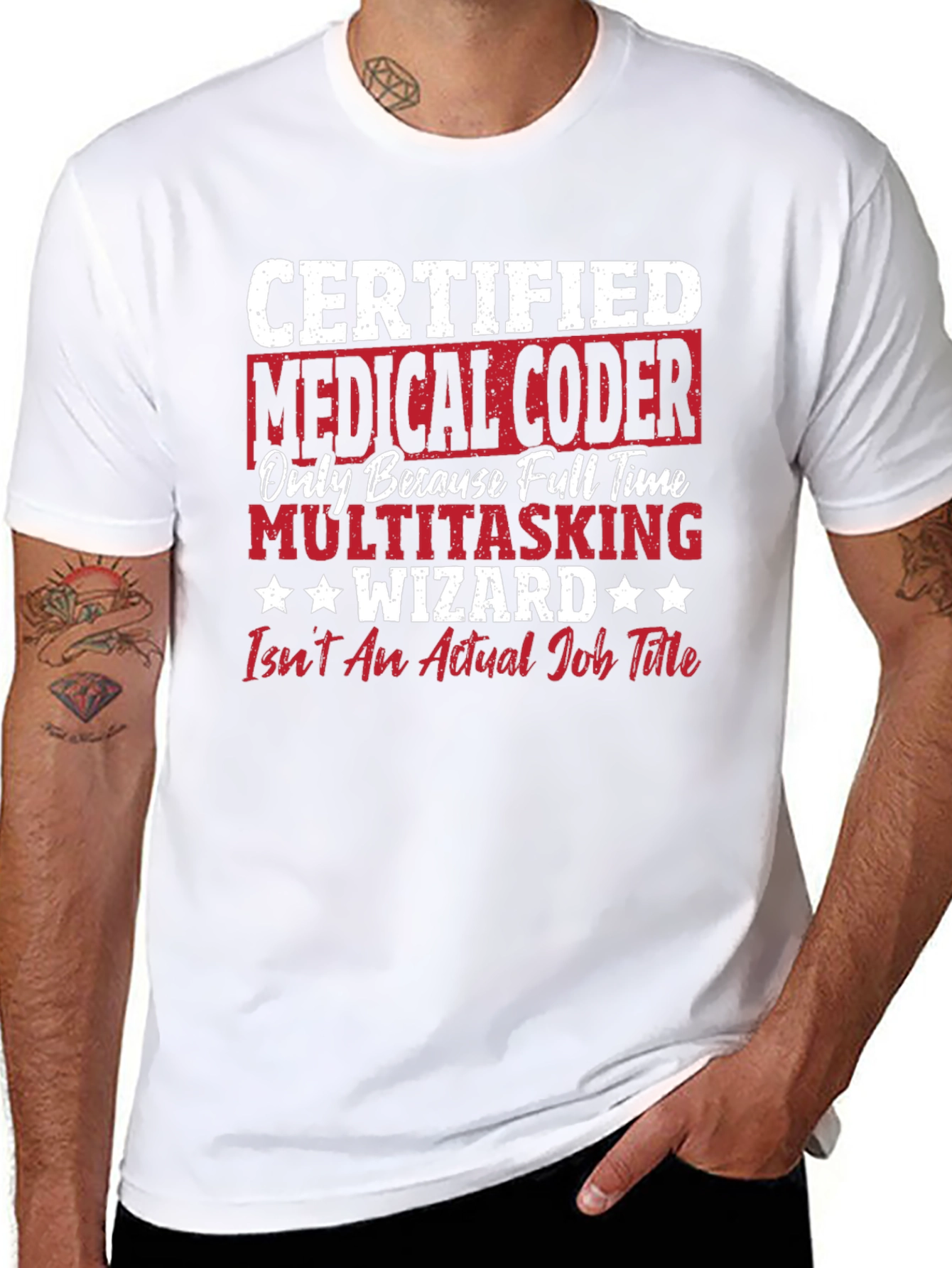 Black Medical Coder Multitasking Wizard Graphic Tee view 8