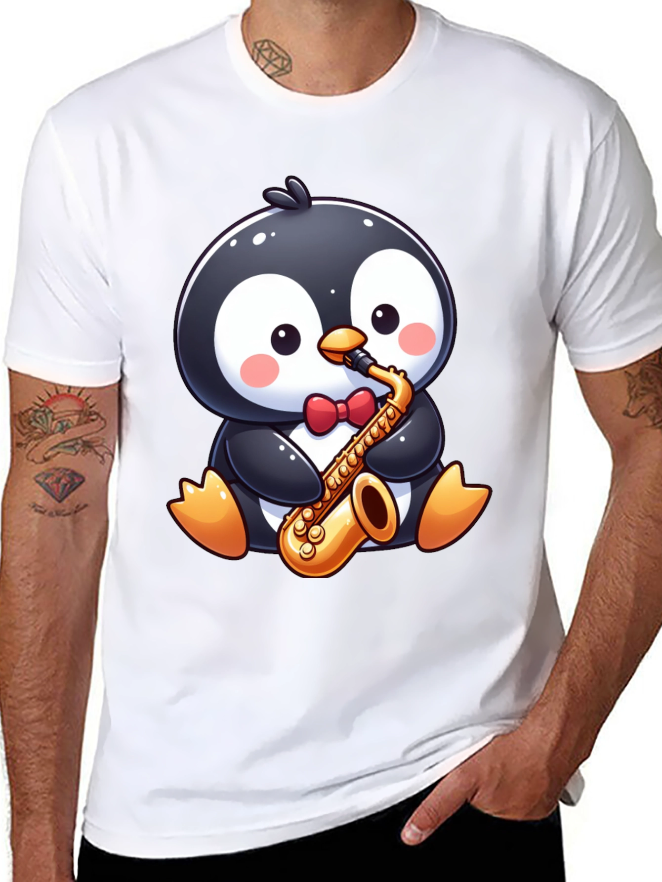 Black Penguin Sax Player T-Shirt view 8