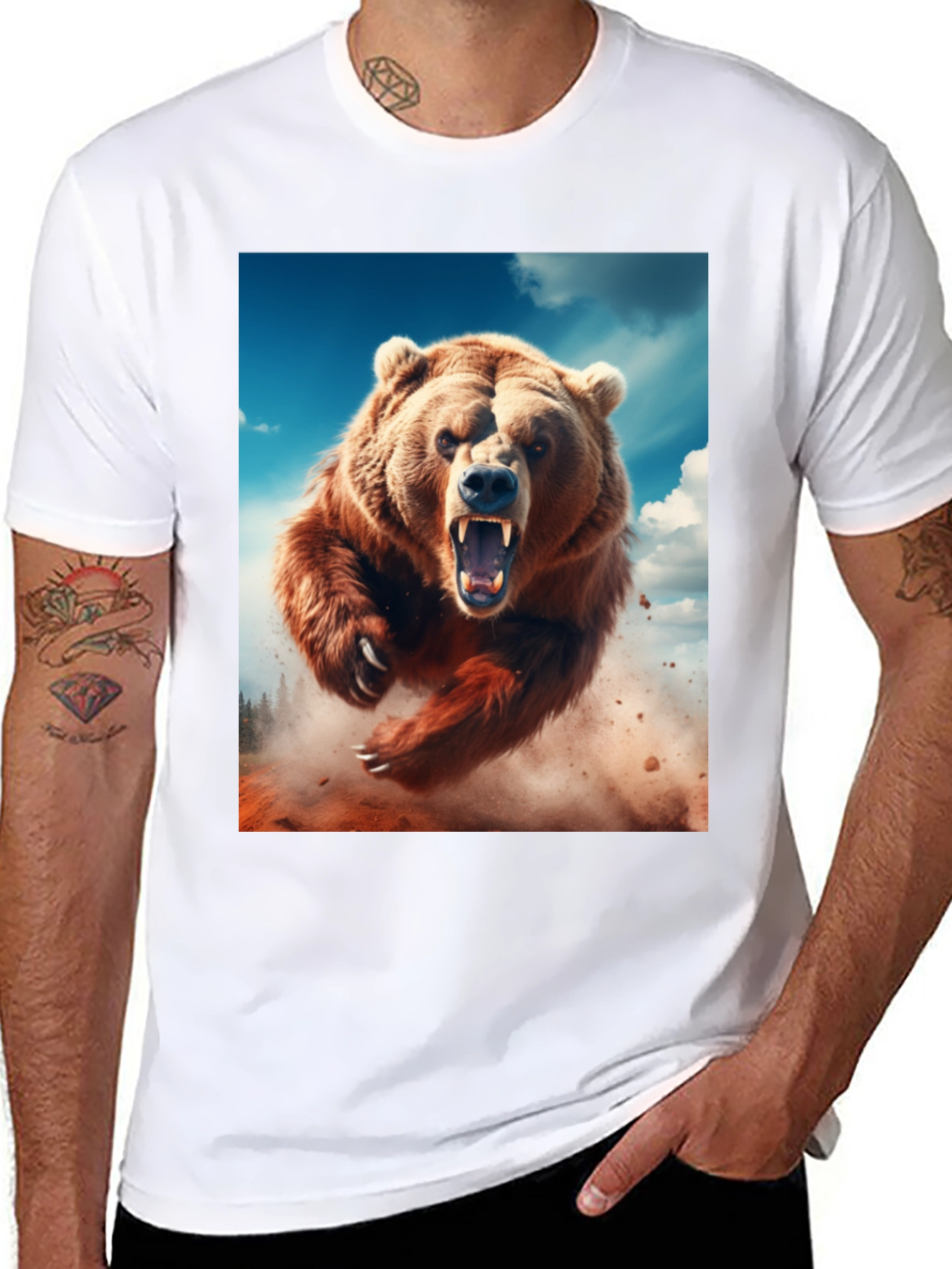 Roaring Bear Graphic Tee - Black Cotton Comfort - 8