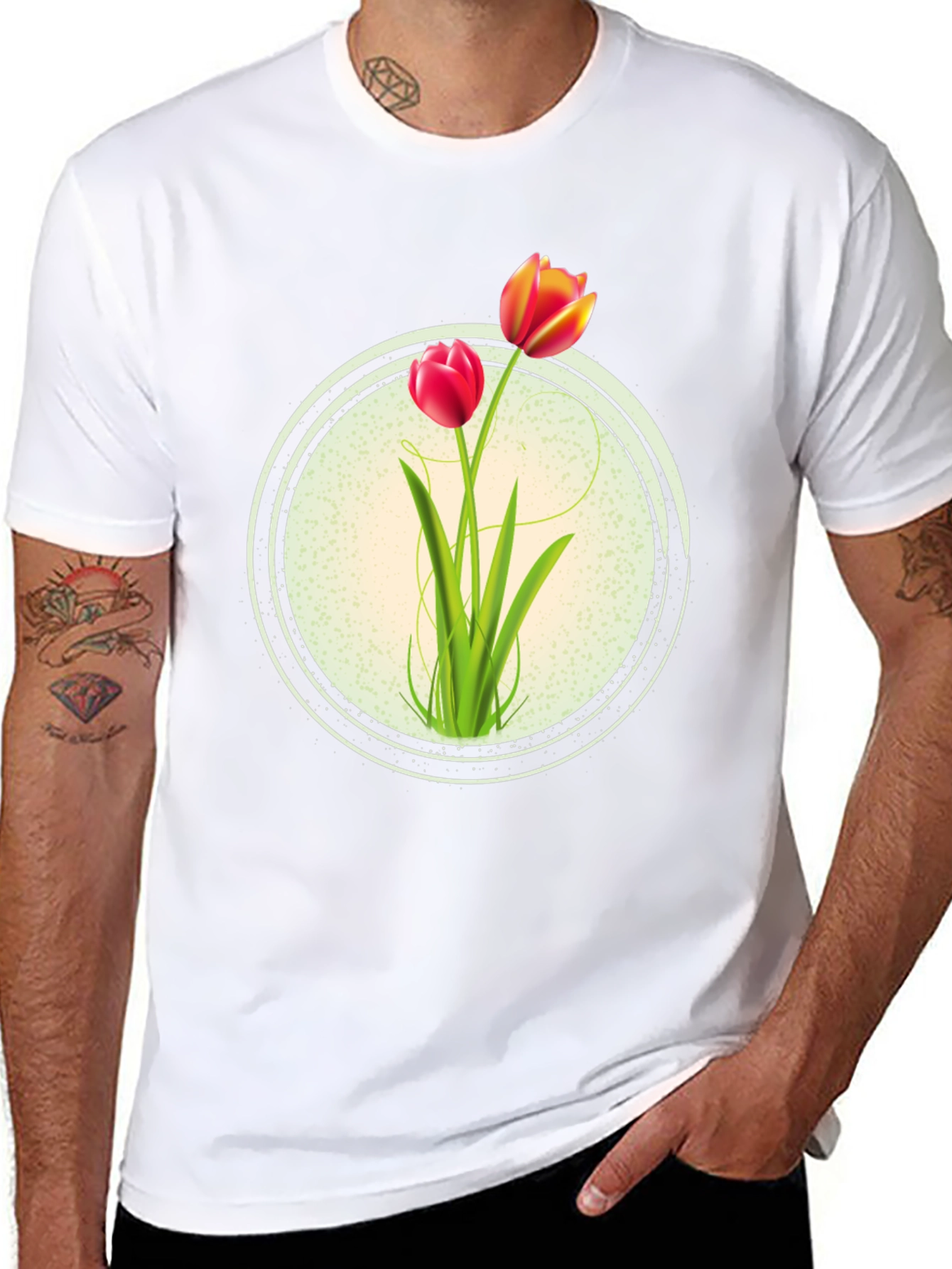 Black Floral Tulip Graphic Print Crew Neck T-Shirt view 8