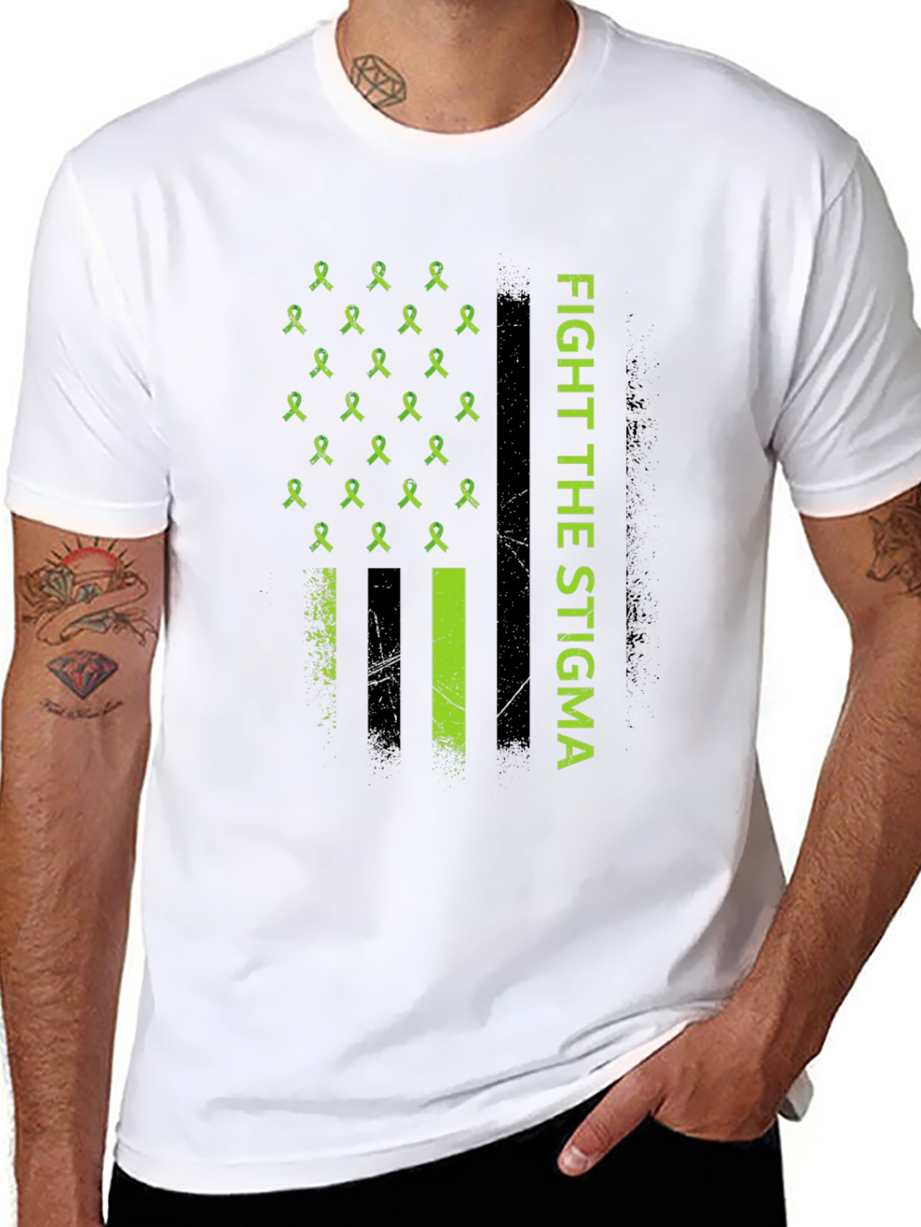 Black Fight The Stigma Awareness Ribbon Tee view 8