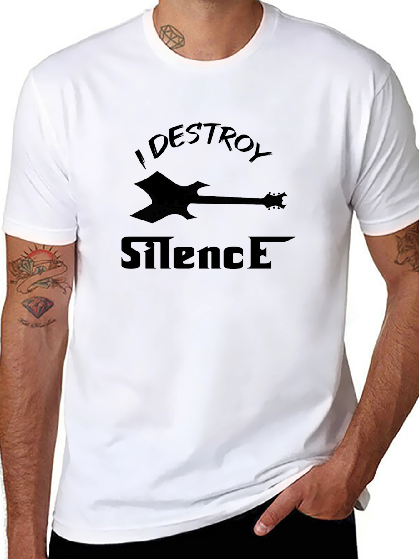 Black I Destroy Silence Guitar T-Shirt view 8