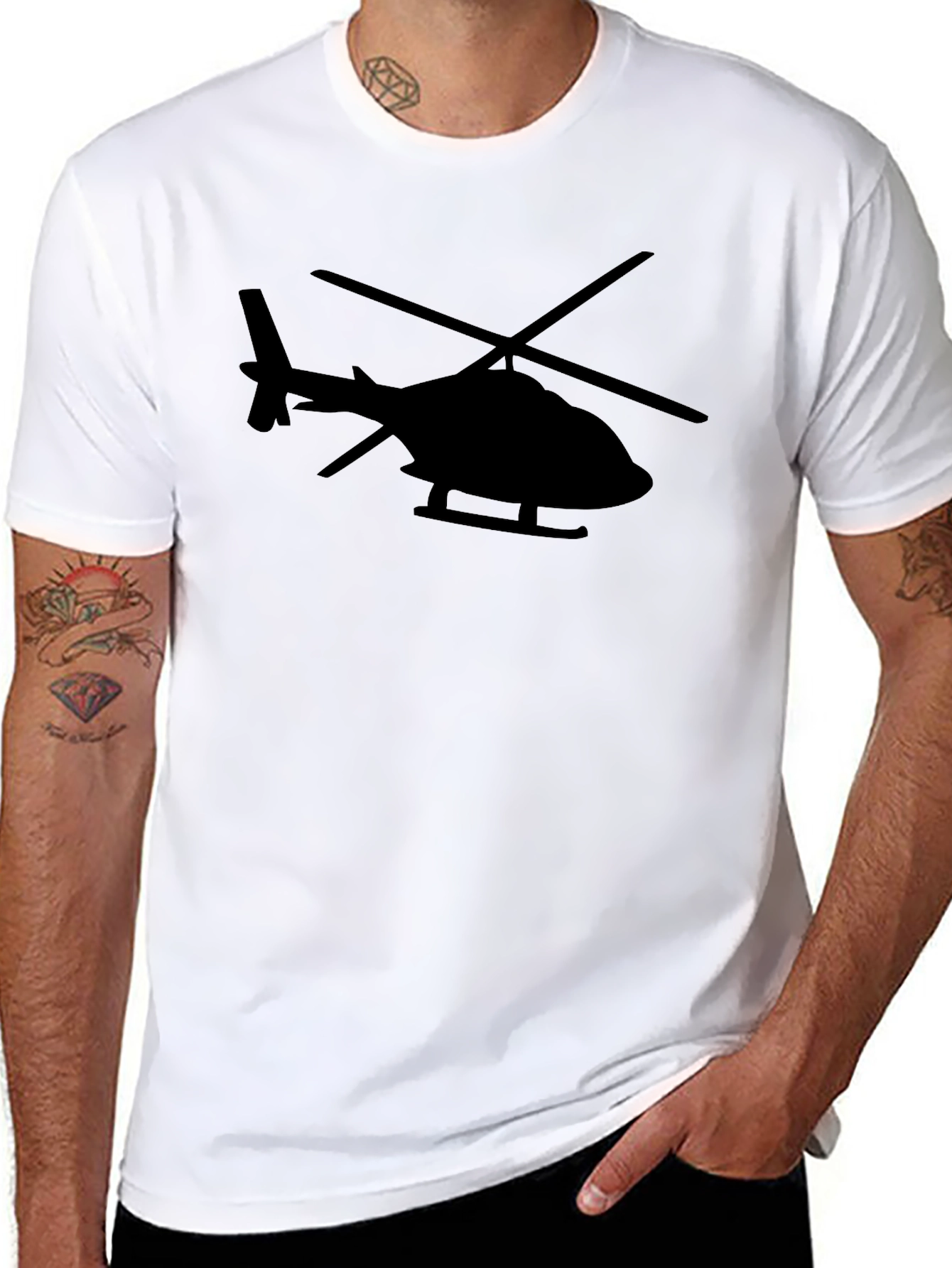 Black Helicopter Graphic Tee - Black Cotton Blend T-Shirt view 8