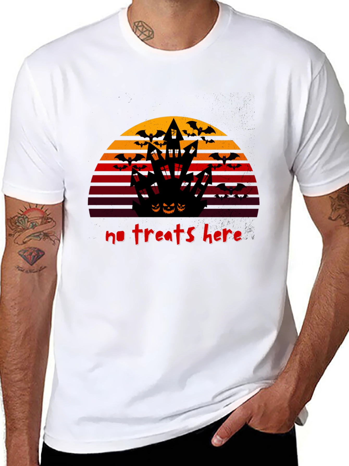 Black Halloween No Treats Here Graphic T-Shirt view 8