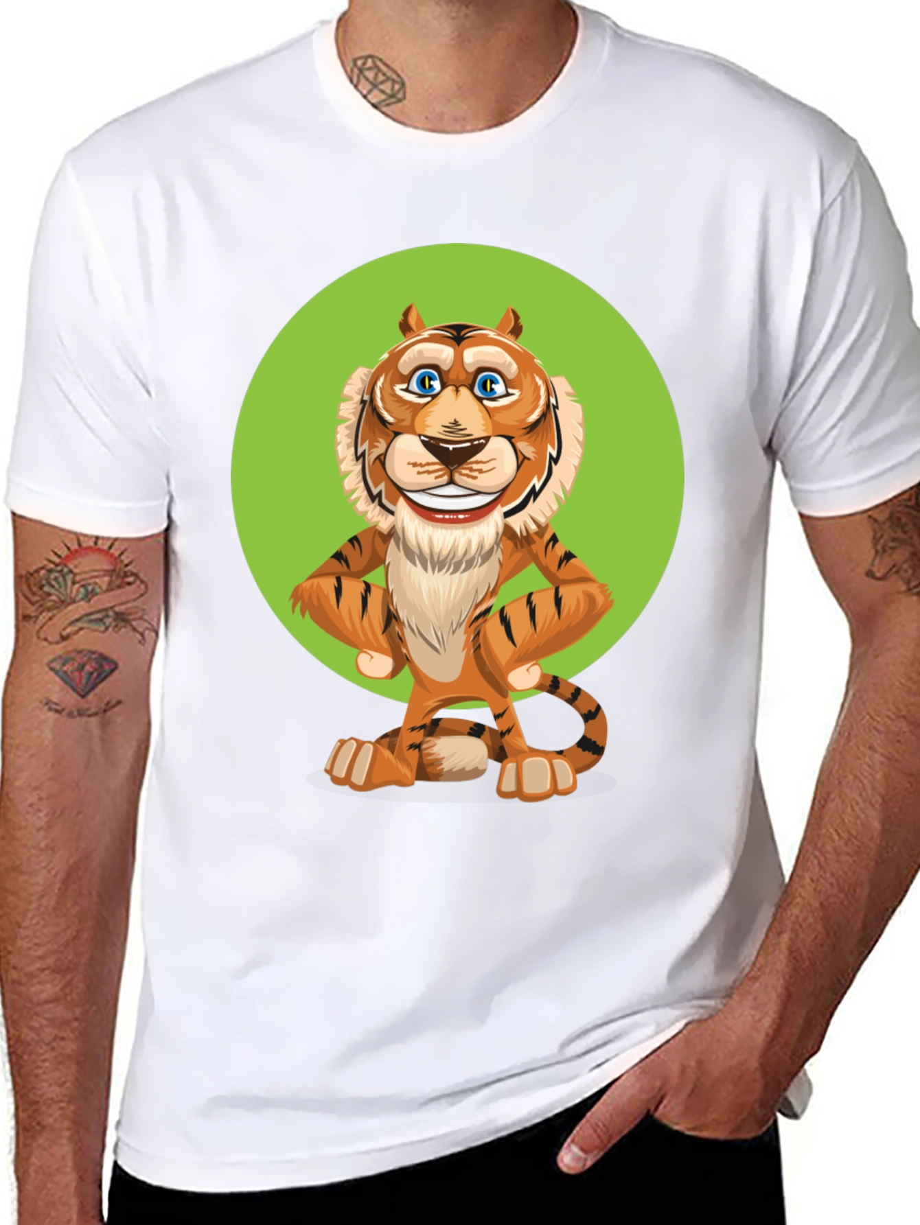 Black Cartoon Tiger Graphic Tee - Unisex Black T-Shirt view 8