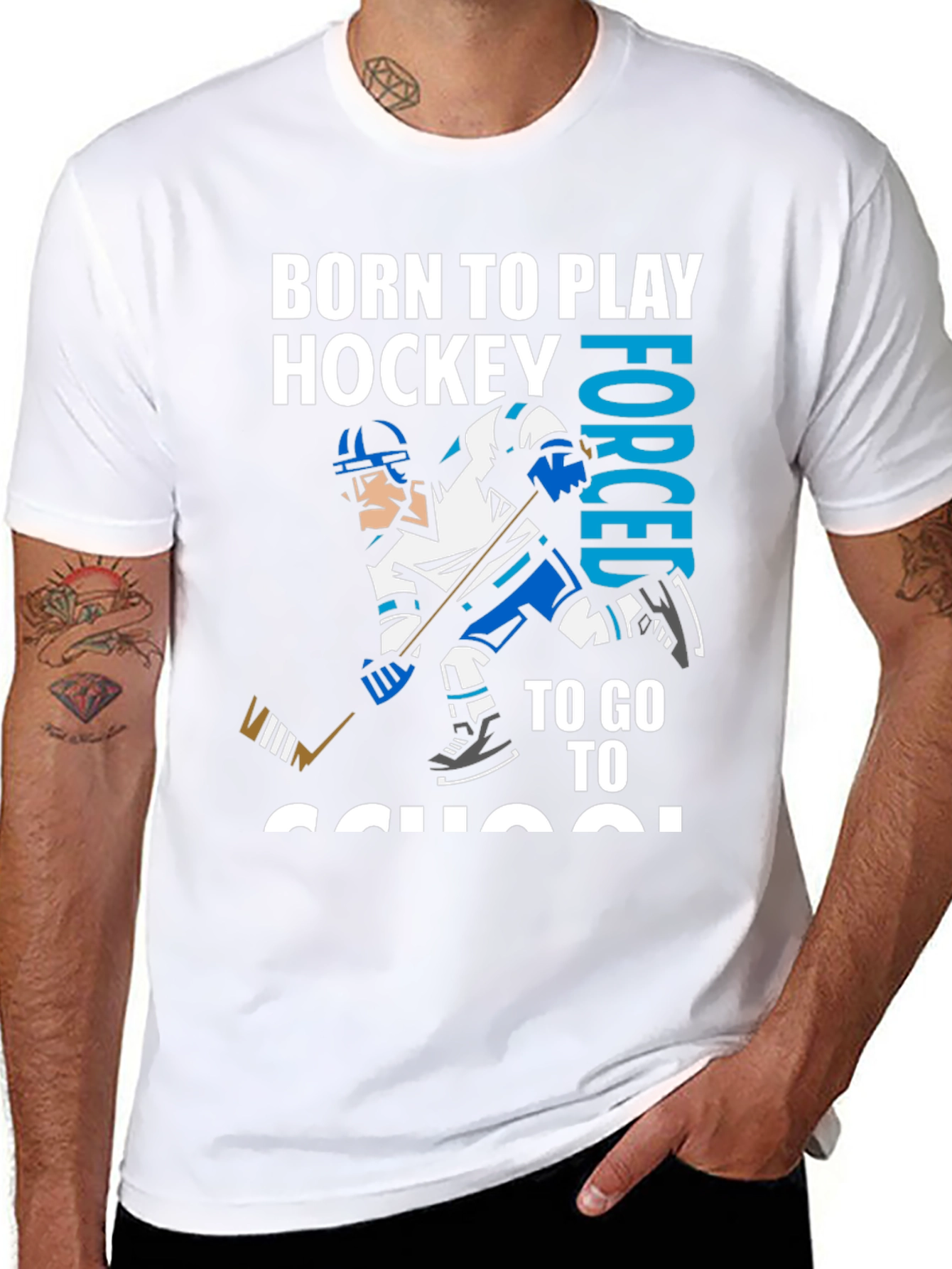 Black Born To Play Hockey T-Shirt view 8