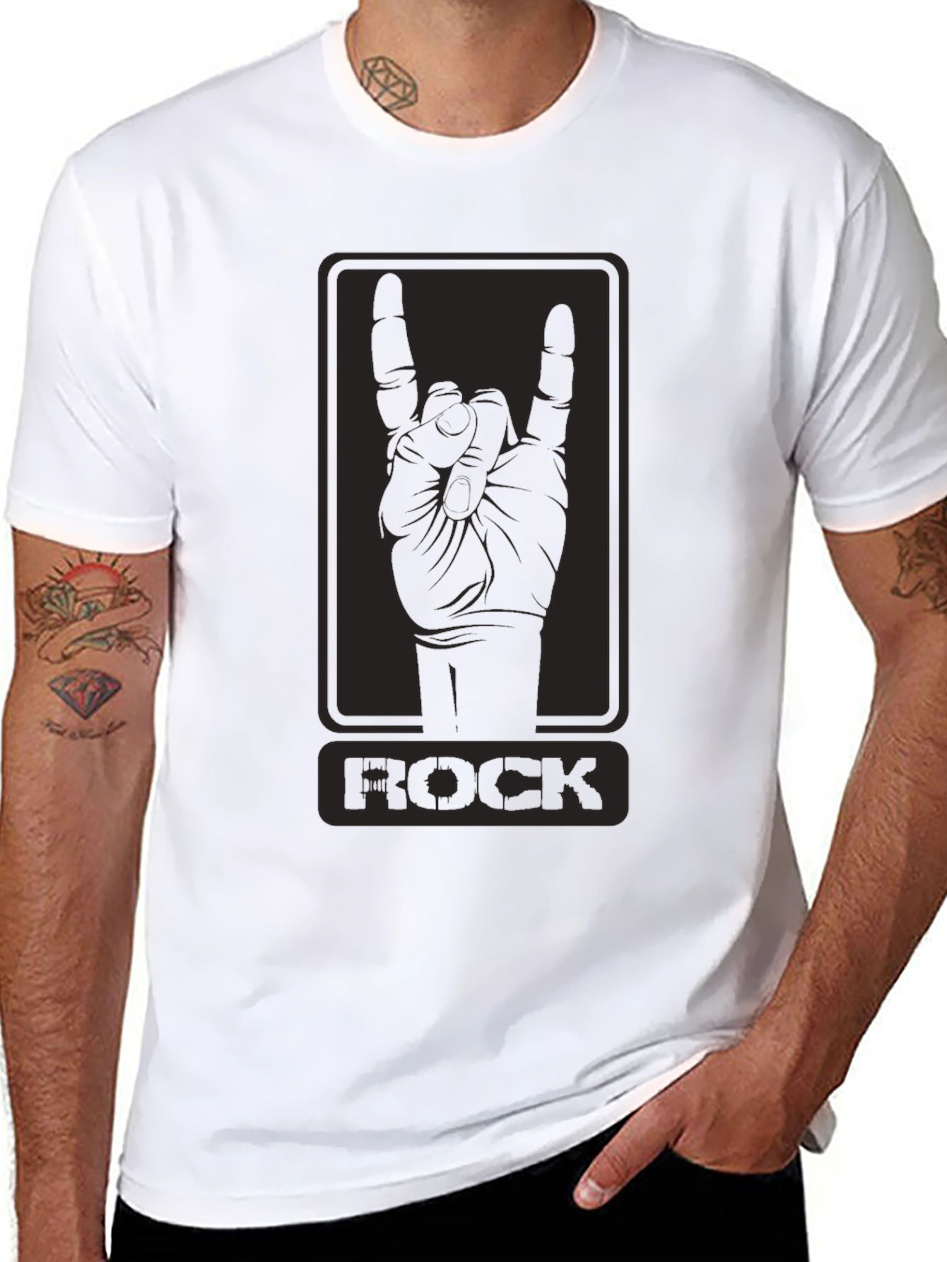 Black Rock On! Black Graphic Tee - Rock Hand Sign view 8