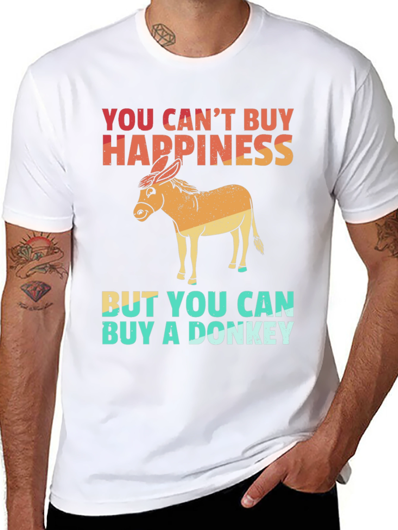 Black Funny Donkey Graphic Tee - You Can't Buy Happiness view 8