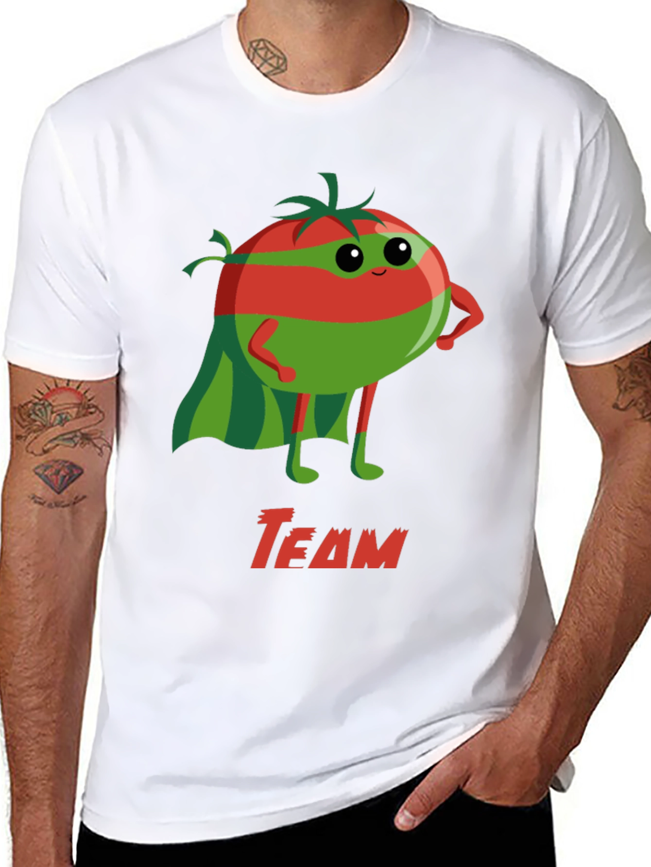 Black Team Tomato Superhero Graphic T-Shirt view 8