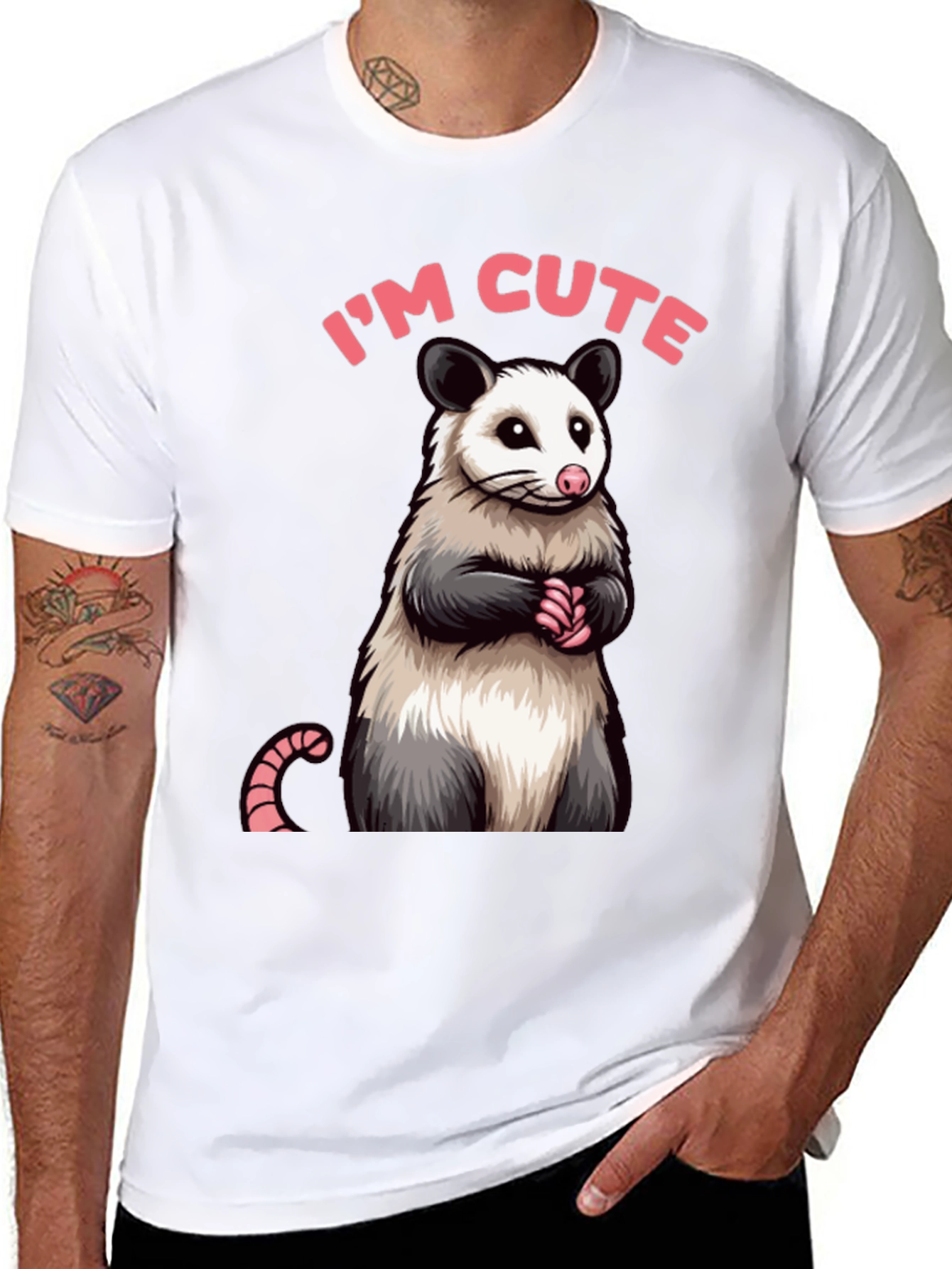 Black Cute Opossum Graphic Tee Shirt view 8