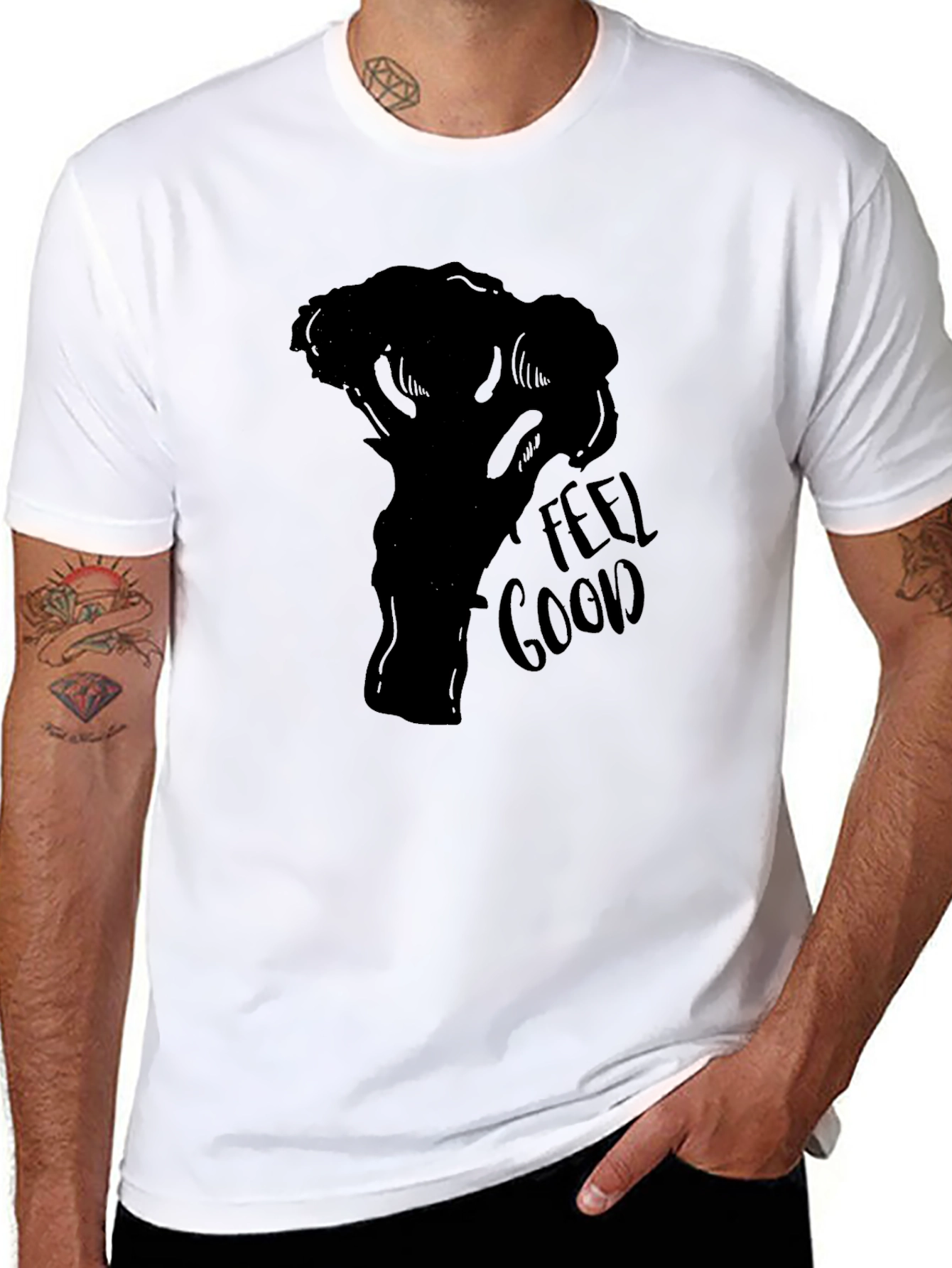 Black Feel Good Broccoli Graphic Tee - Black Cotton T-Shirt view 8