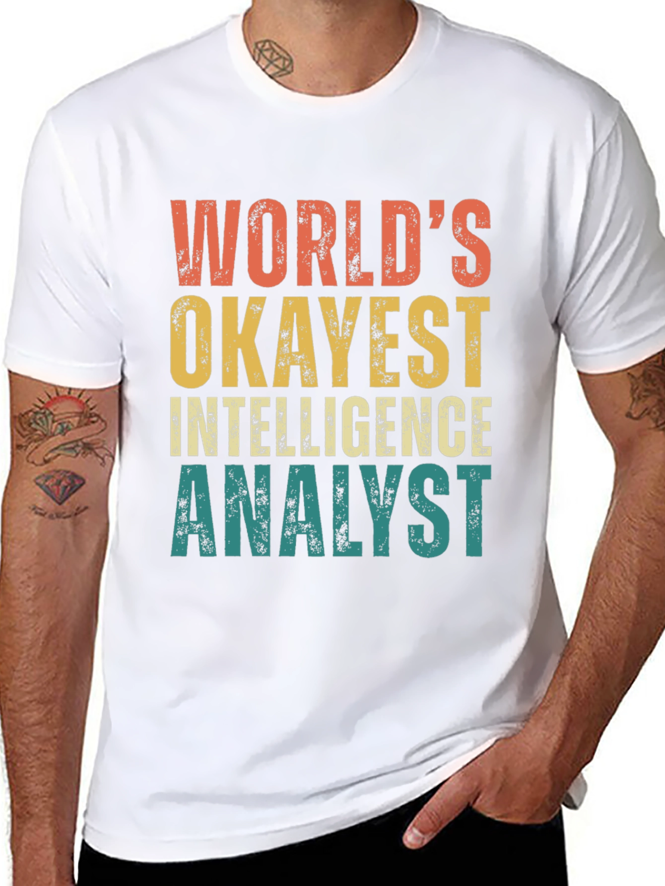 Black World's Okayest Intelligence Analyst T-Shirt view 8