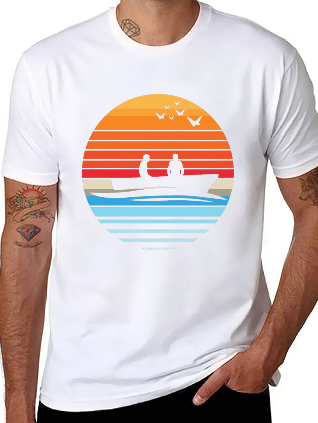 Black Sunset Silhouette Boat T-Shirt view 8