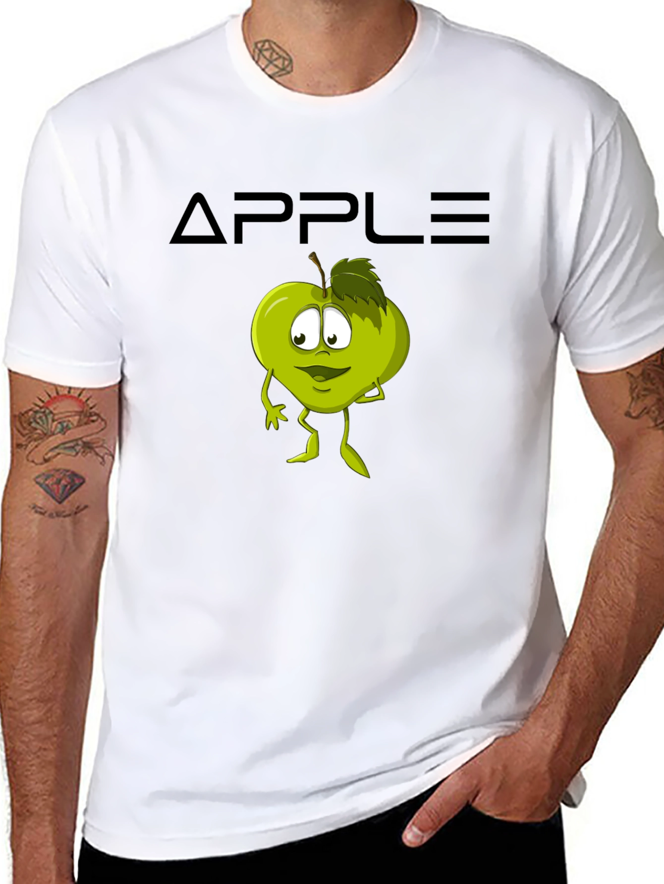 Black Funny Apple Cartoon Graphic Black T-Shirt view 8