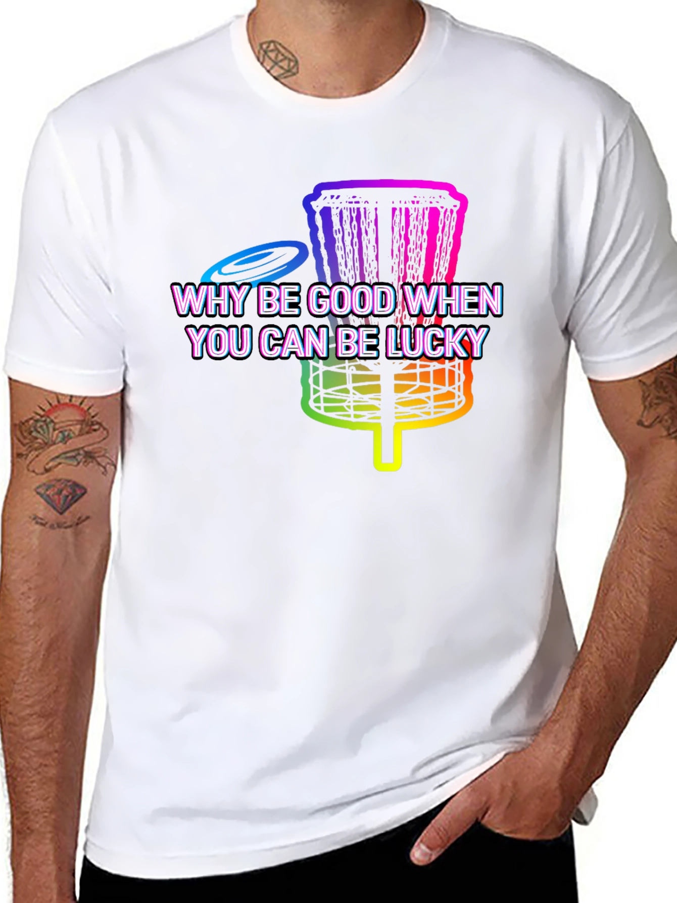 Black Why Be Good When You Can Be Lucky Disc Golf T-Shirt view 8