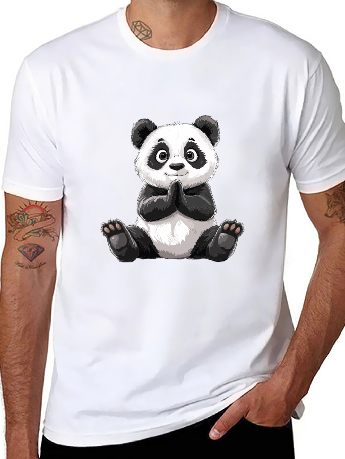 Black Cute Panda Graphic Tee - Soft Cotton Blend view 8