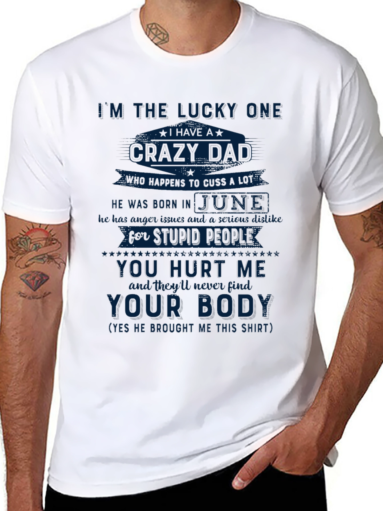 Black Lucky One Crazy Dad T-Shirt - Born in June view 8