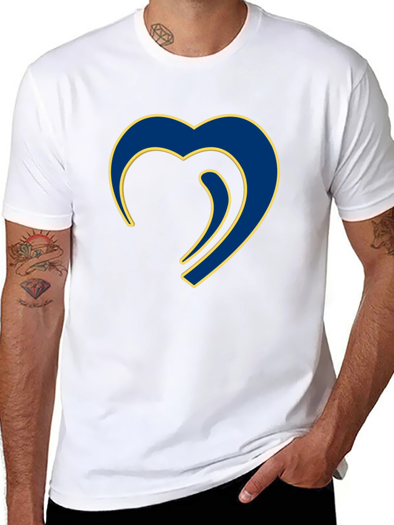 Black Stylish Blue Heart Graphic Black T-Shirt view 8