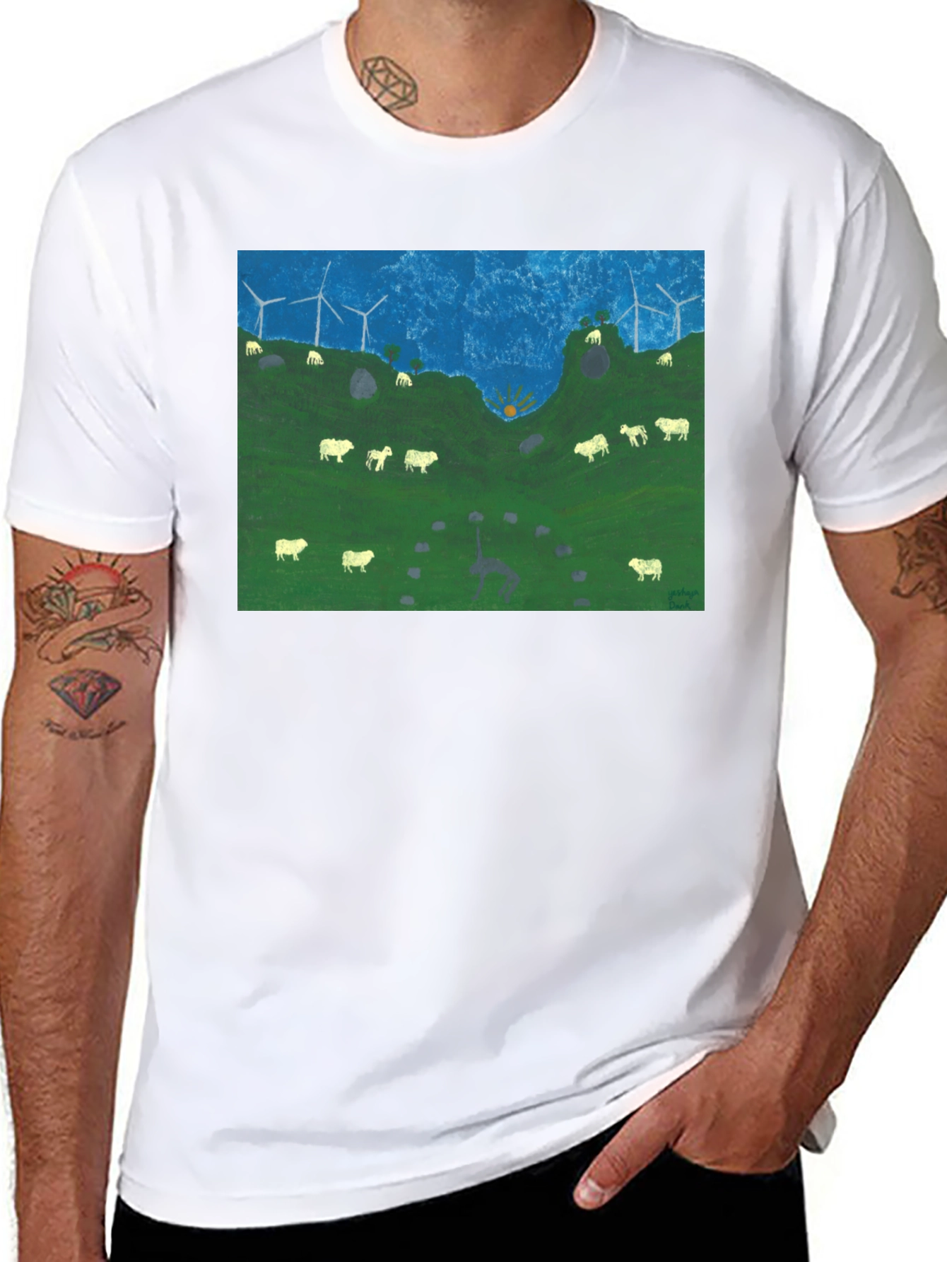 Black Wind Turbines & Sheep Graphic Tee view 8