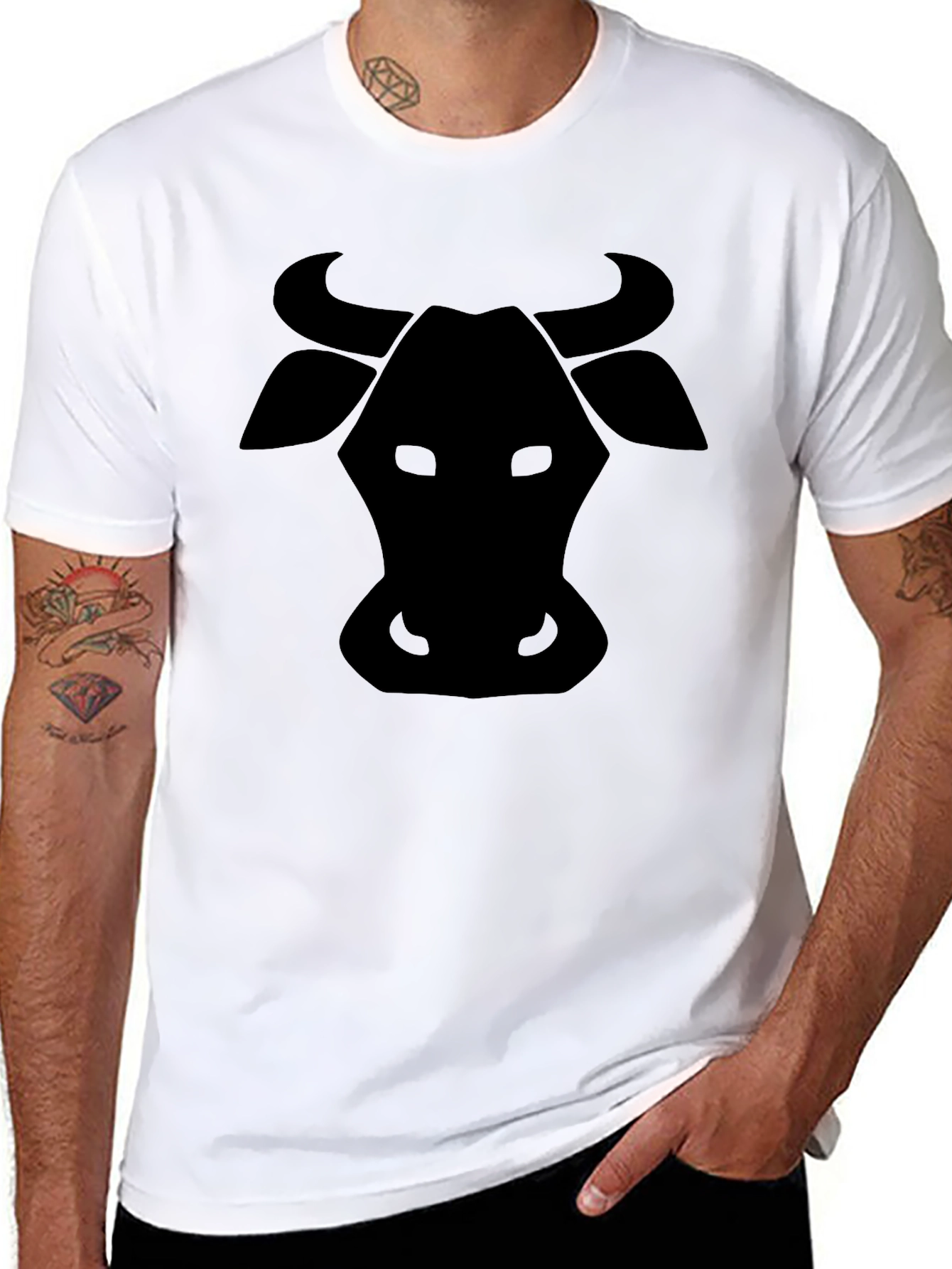 Black Cow Silhouette Black T-Shirt - Unisex Casual Tee view 8