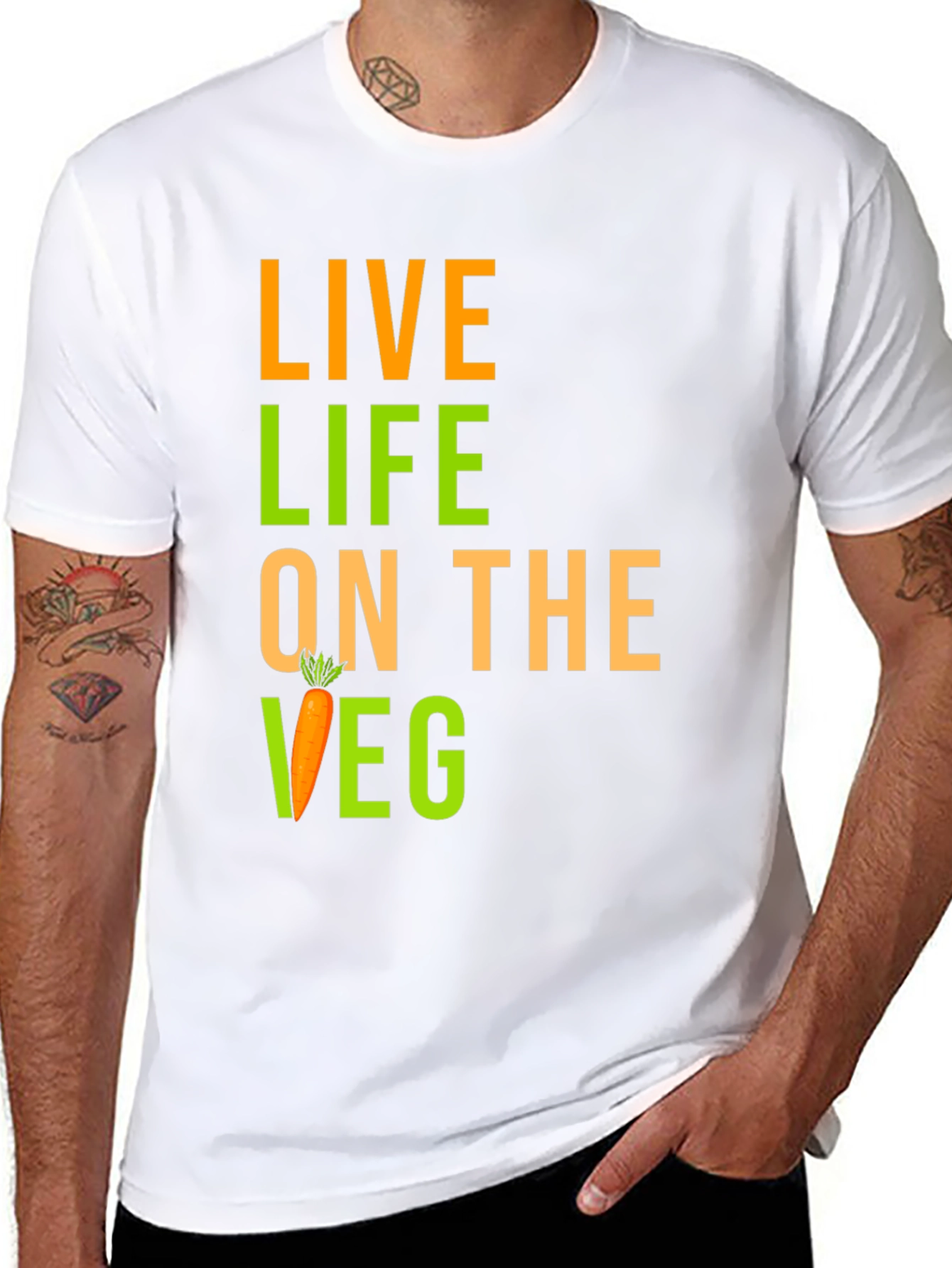 Live Life on the Veg Black Graphic Tee - 8