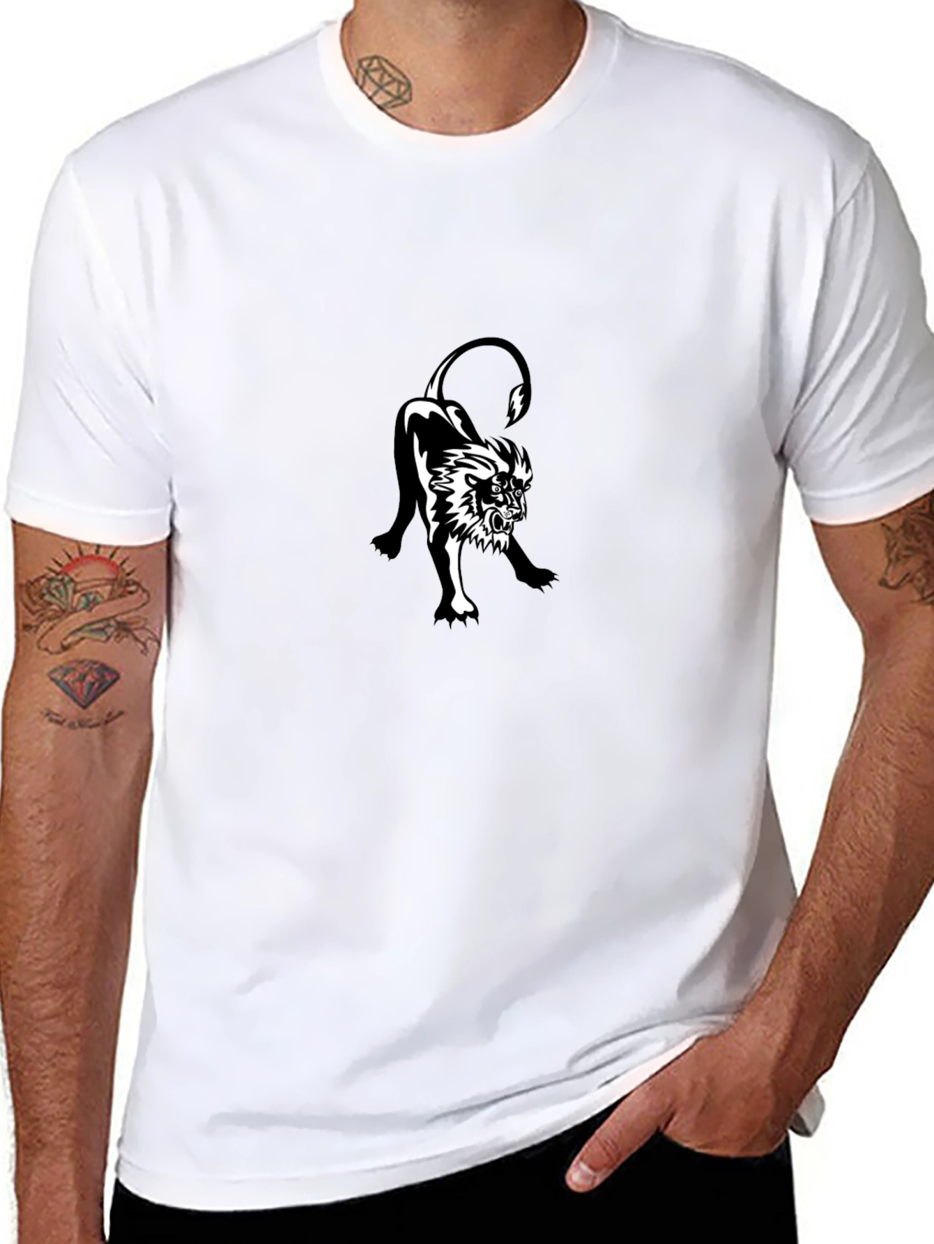 Black Black T-Shirt with Lion Graphic Print view 8