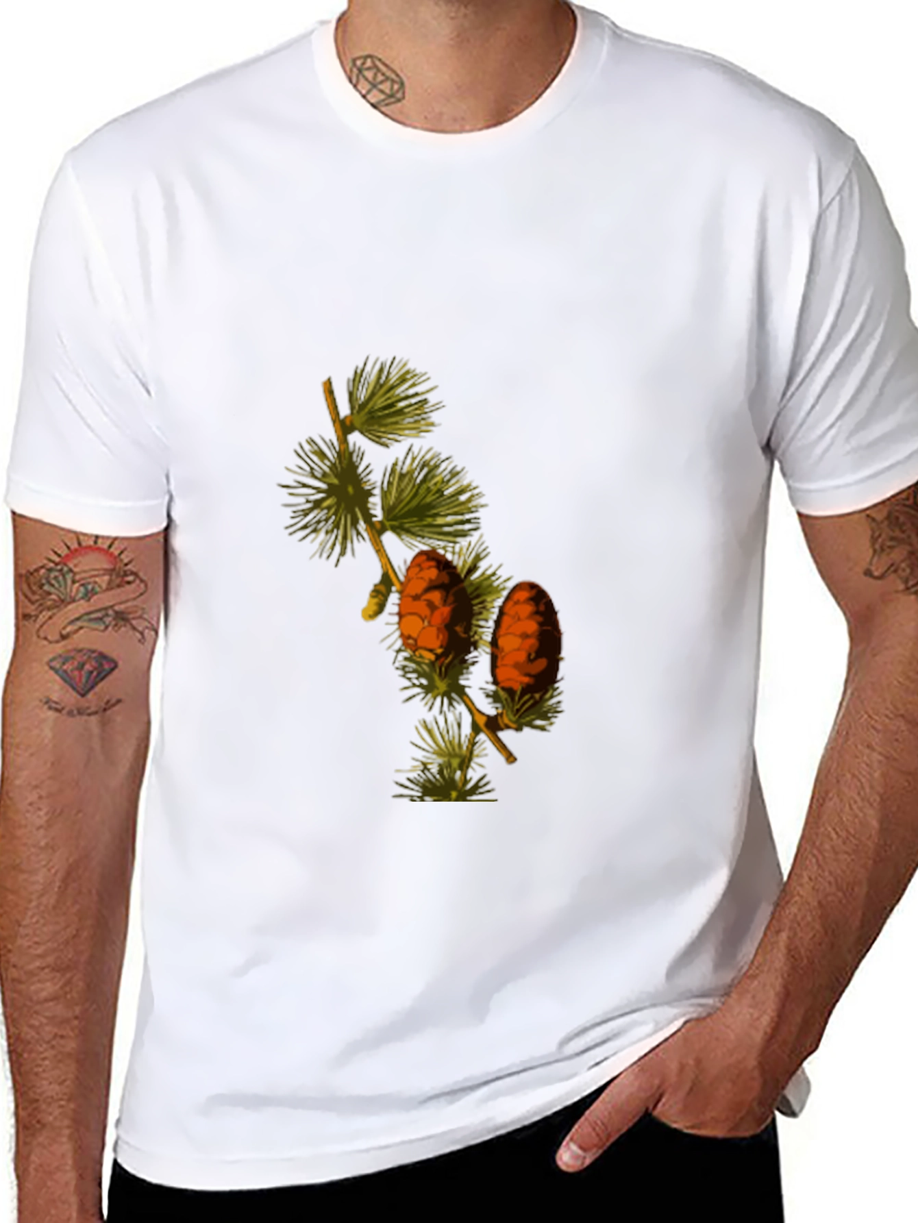 Black Botanical Pine Cone Graphic Tee - Nature Inspired T-Shirt view 8