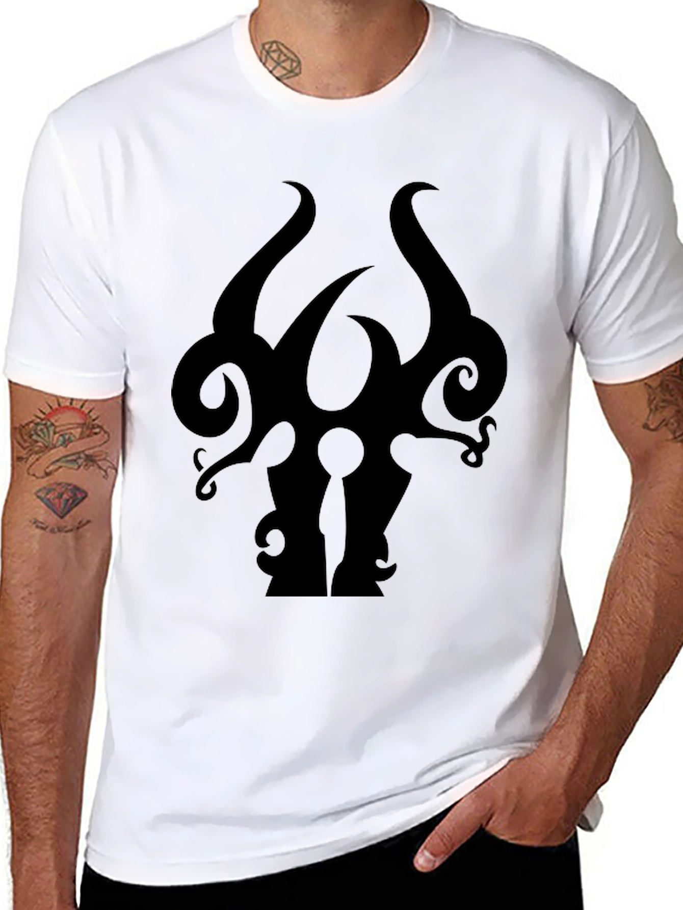 Black Men's Black Graphic Tee - Abstract Silhouette Design view 8