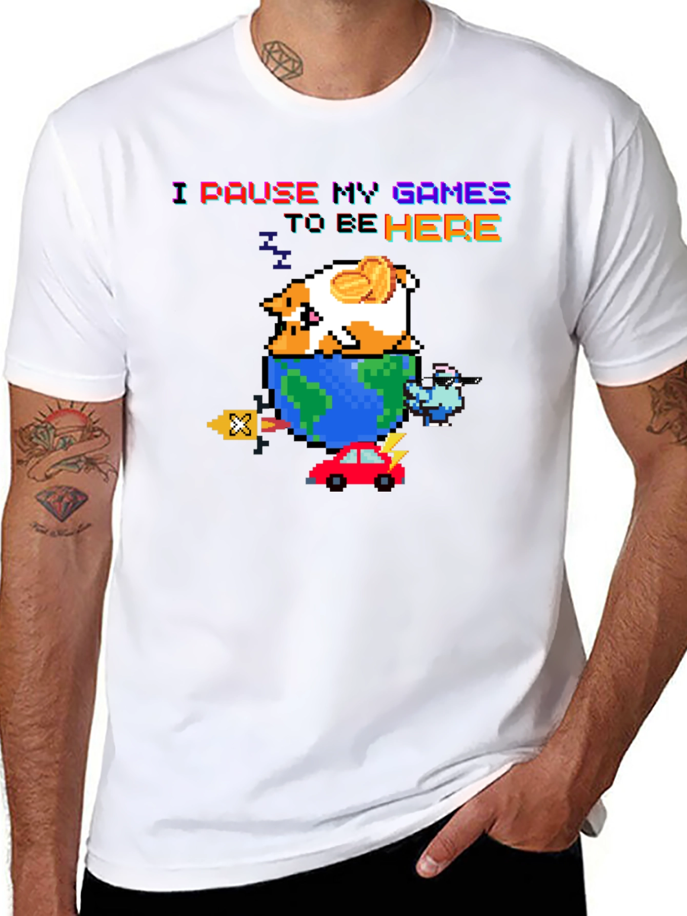 Black Pixel Art Gamer T-Shirt - I Pause My Games view 8