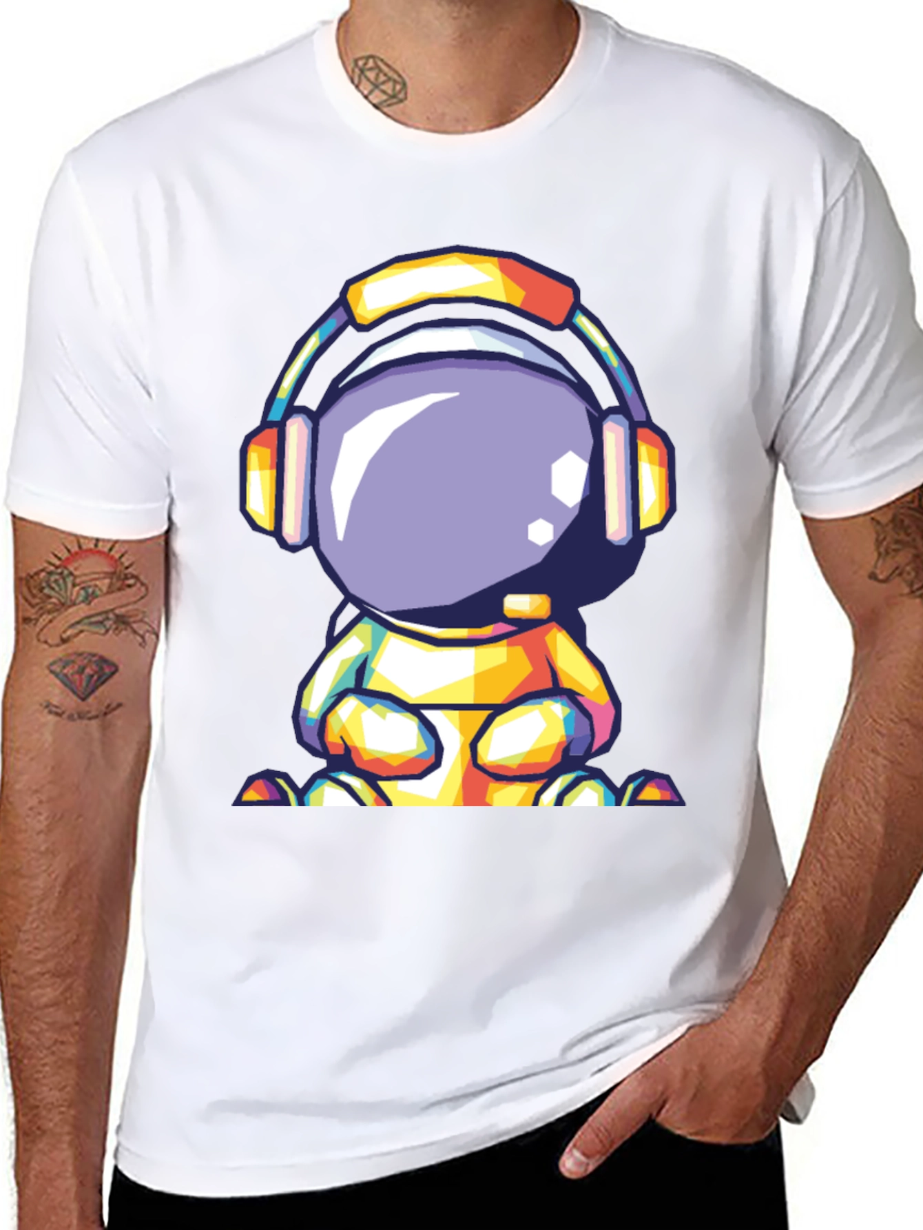 Black Astronaut Headphone Graphic Tee view 8