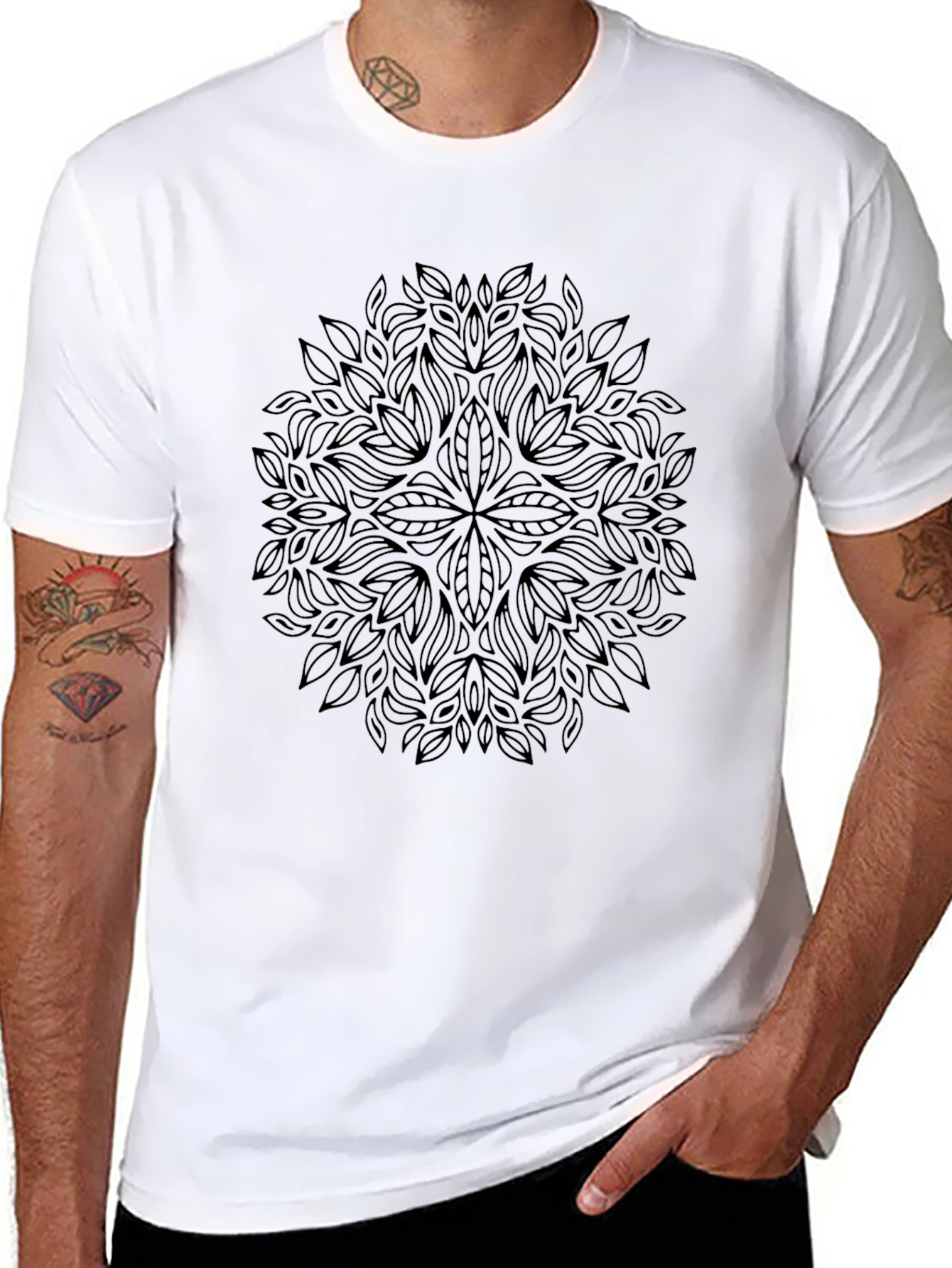 Black Black Mandala Graphic Print Crew Neck T-Shirt view 8