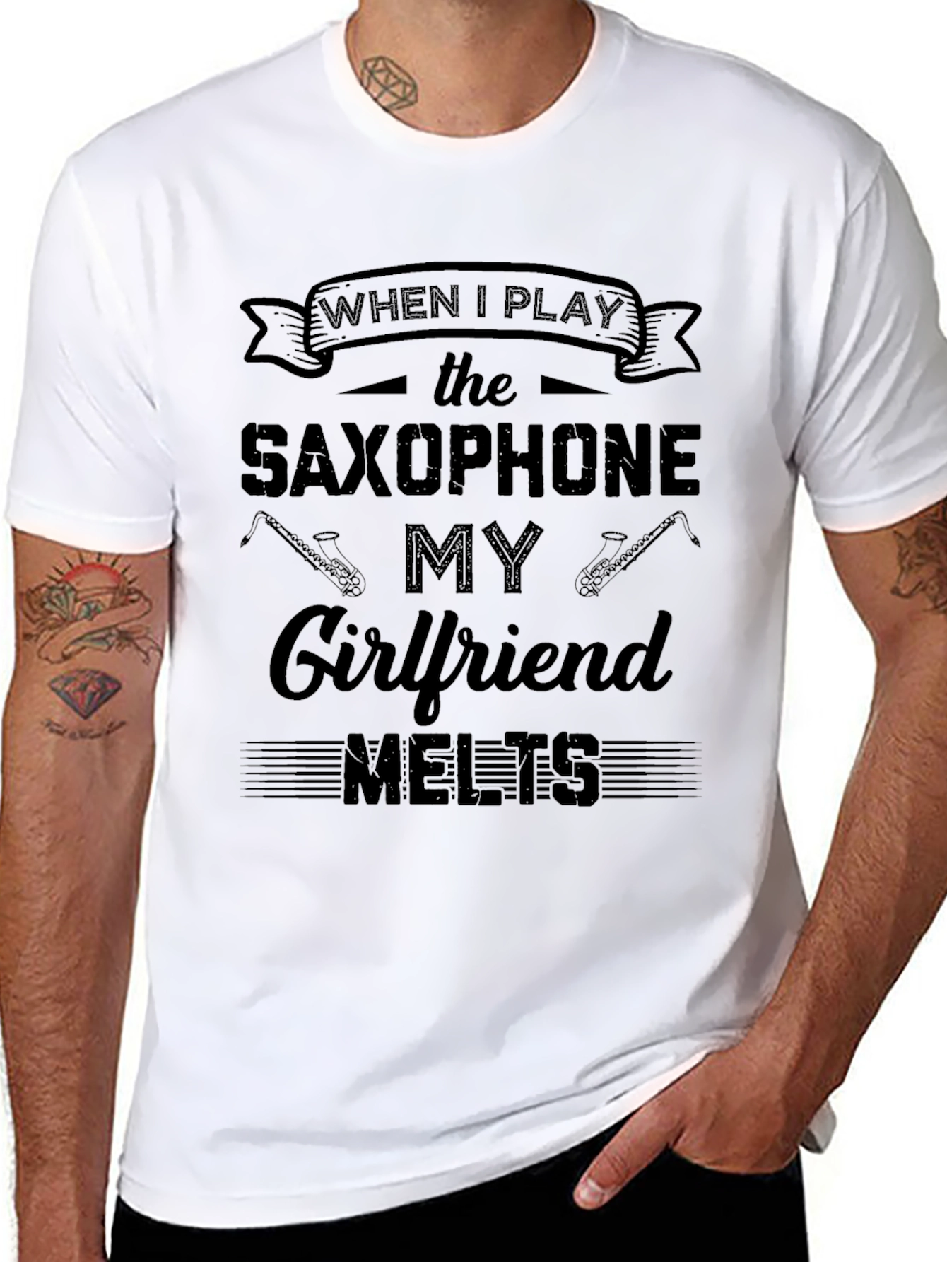 Black Saxophone Player Graphic Tee: Girlfriend Melts view 8
