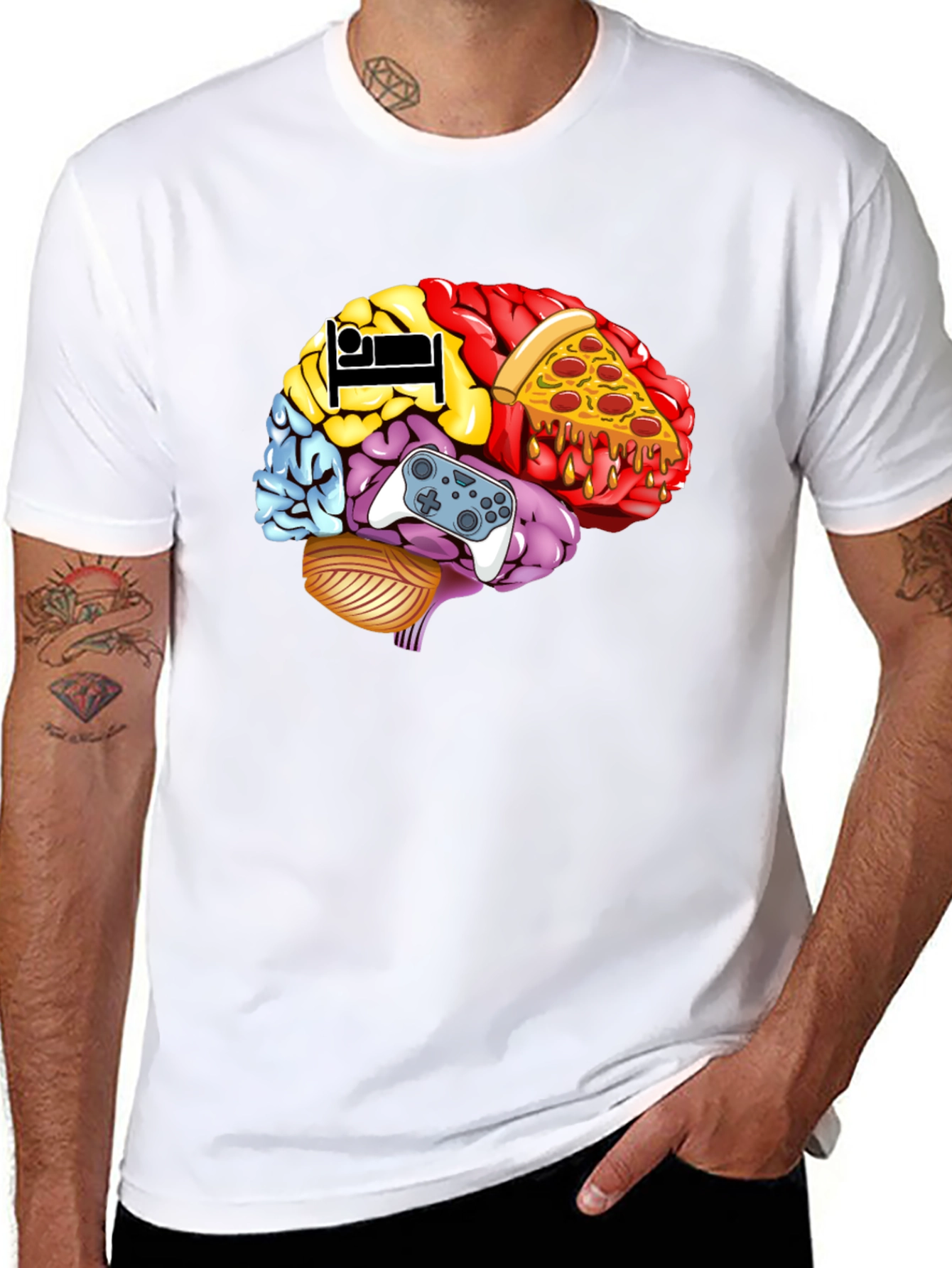Black Brain Food Gamer T-Shirt - Men's Black Graphic Tee view 8