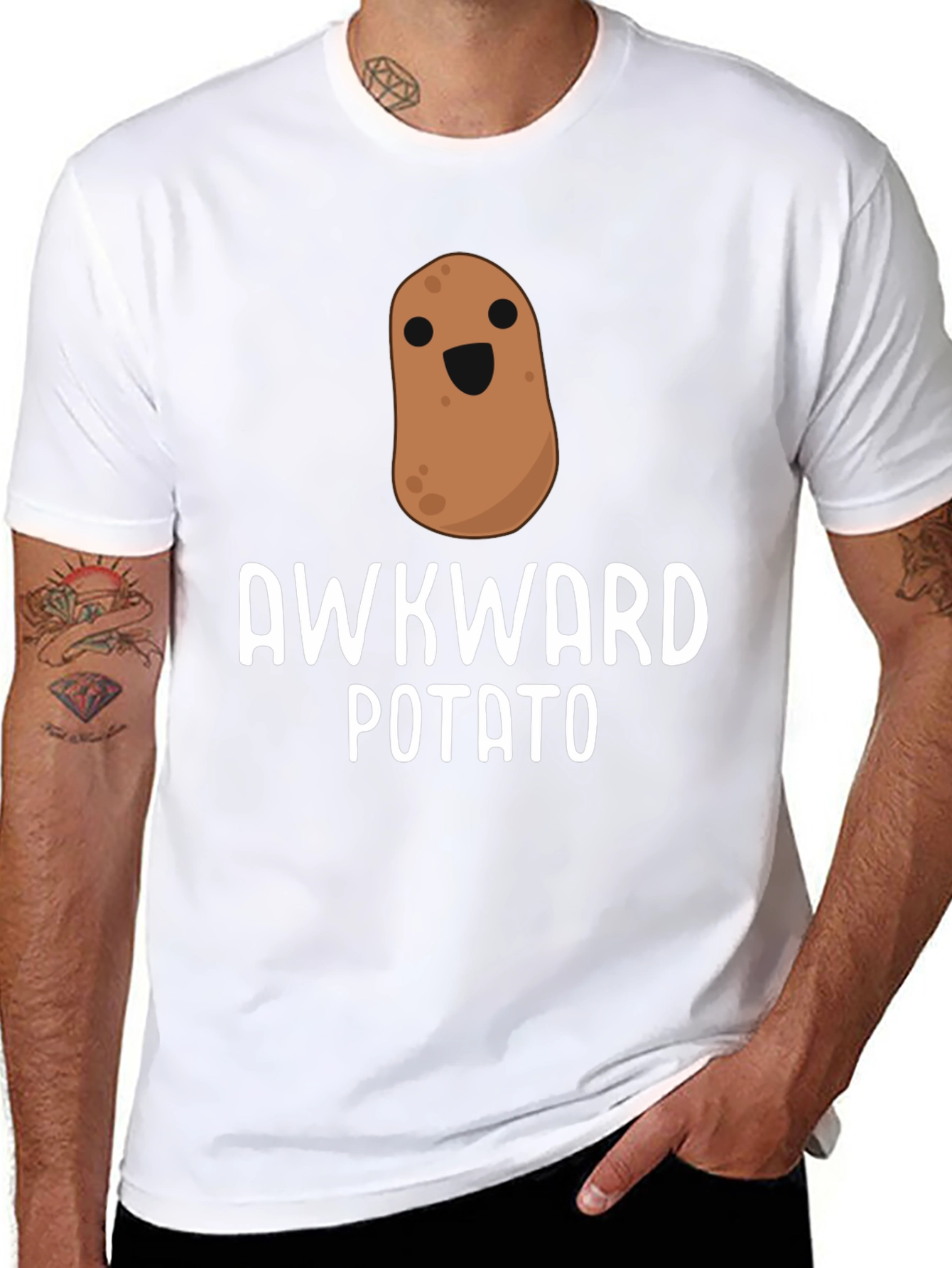 Black Awkward Potato Graphic T-Shirt - Unisex Black Tee view 8