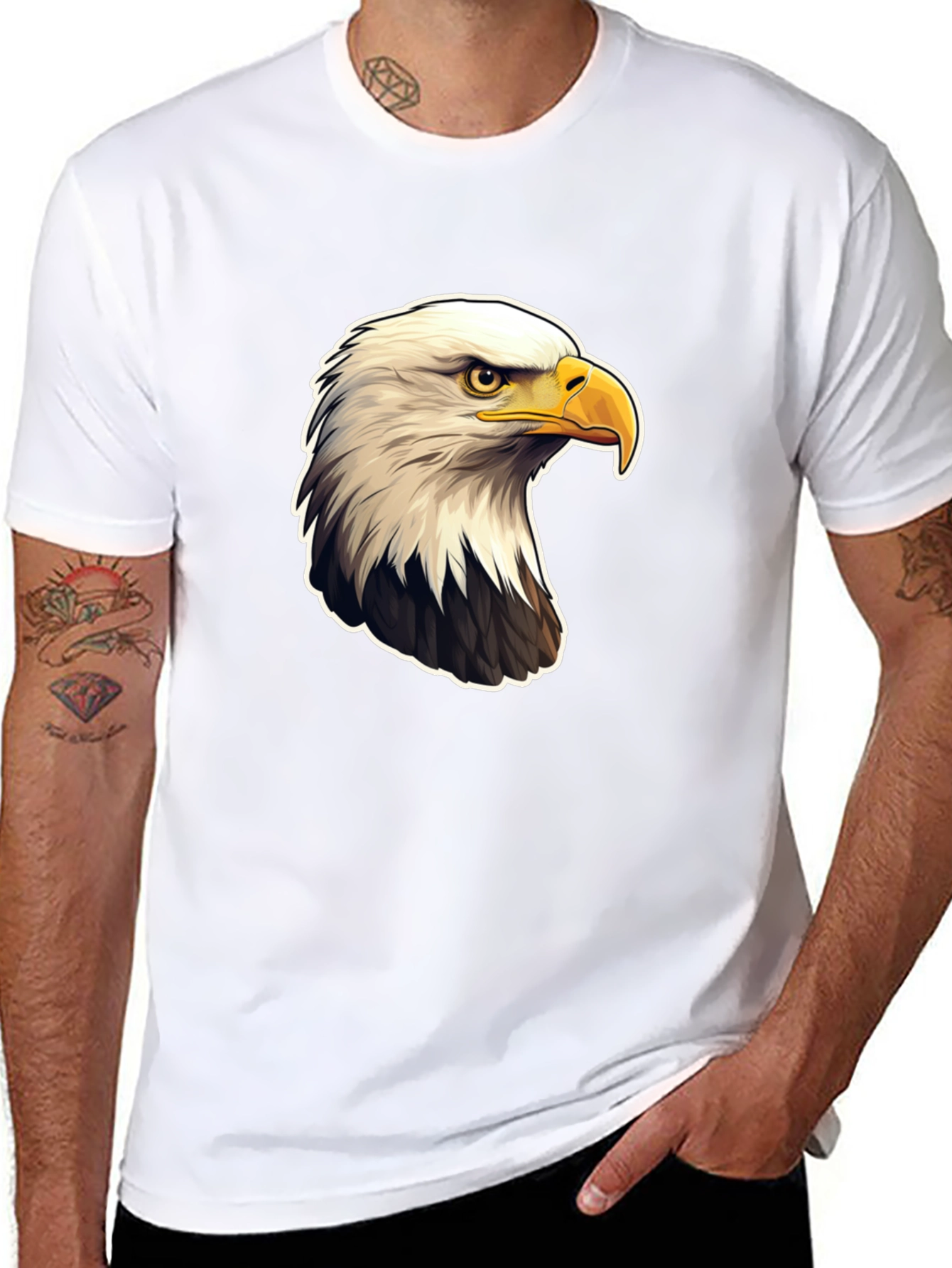 Black Bald Eagle Graphic Print Black T-Shirt view 8