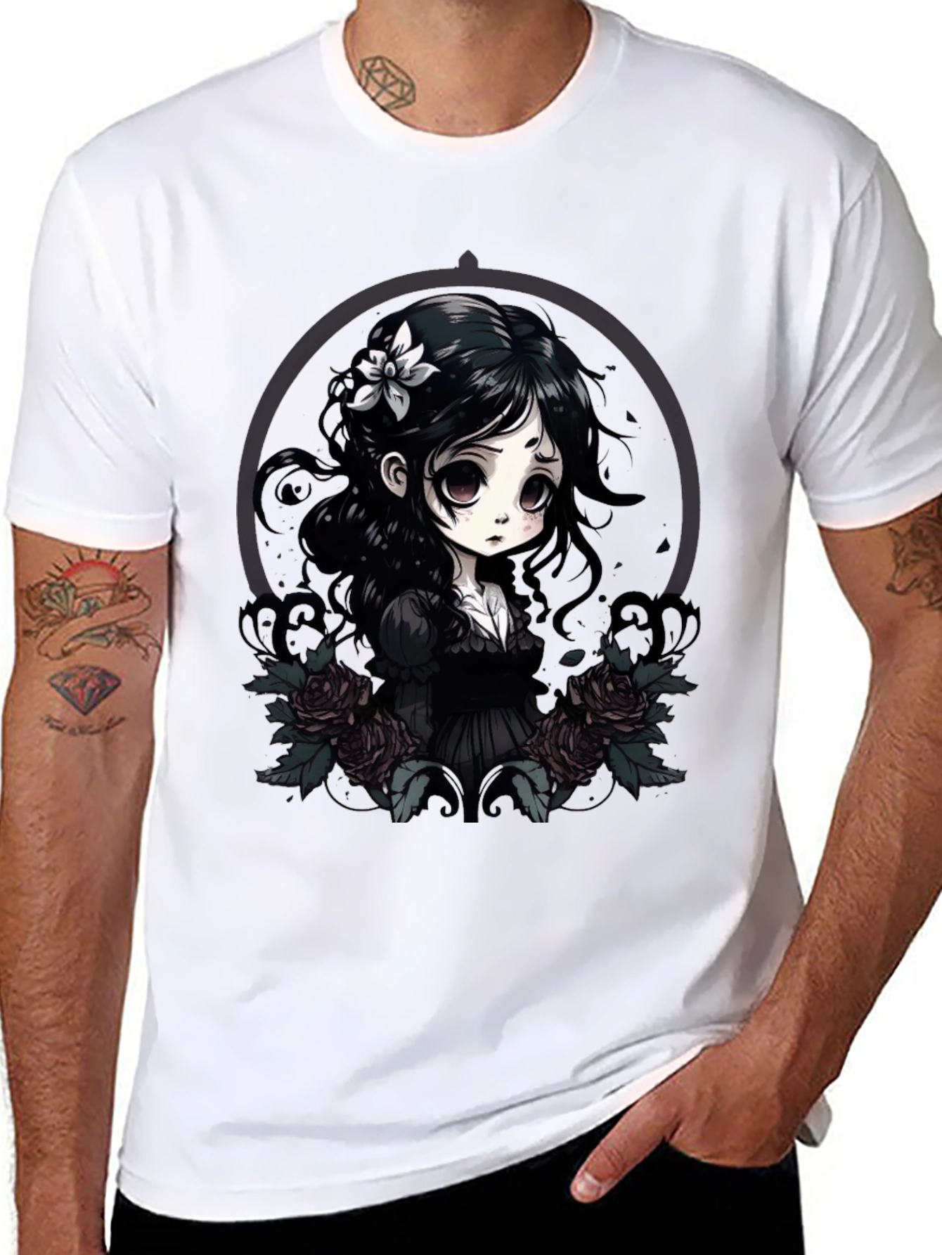 Black Gothic Anime Girl T-Shirt view 8