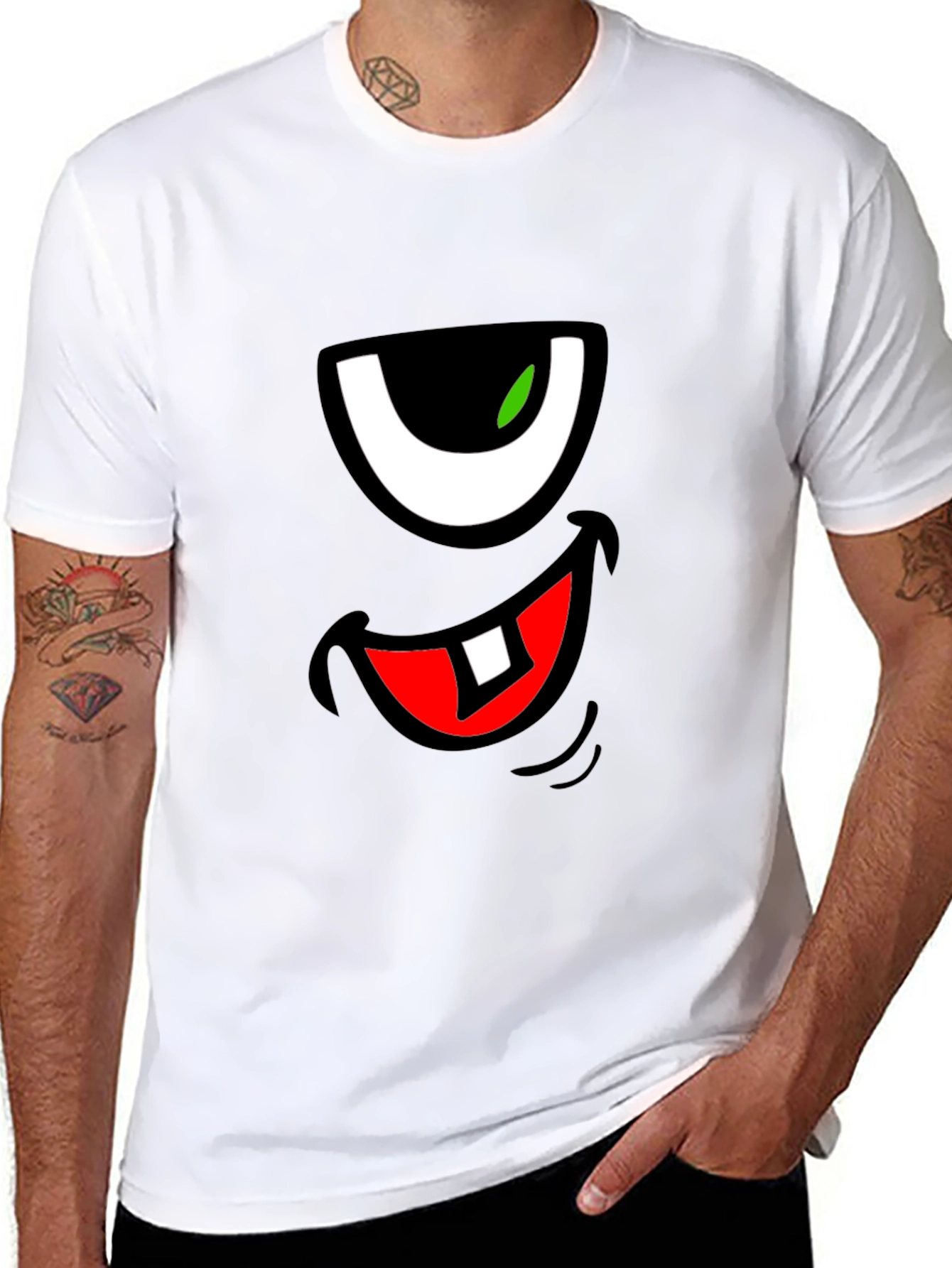 Black Funny Monster Face Graphic T-Shirt view 8