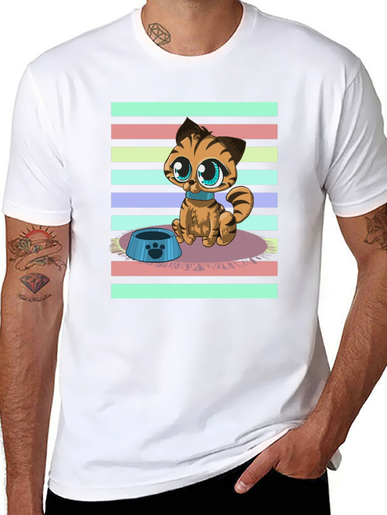 Black Cute Cartoon Cat Graphic T-Shirt view 8