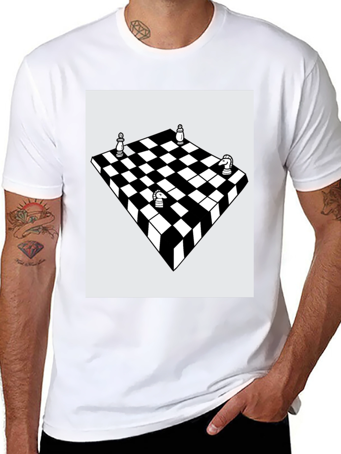 Black Chess Board Graphic Tee - Stylish Casual Wear view 8
