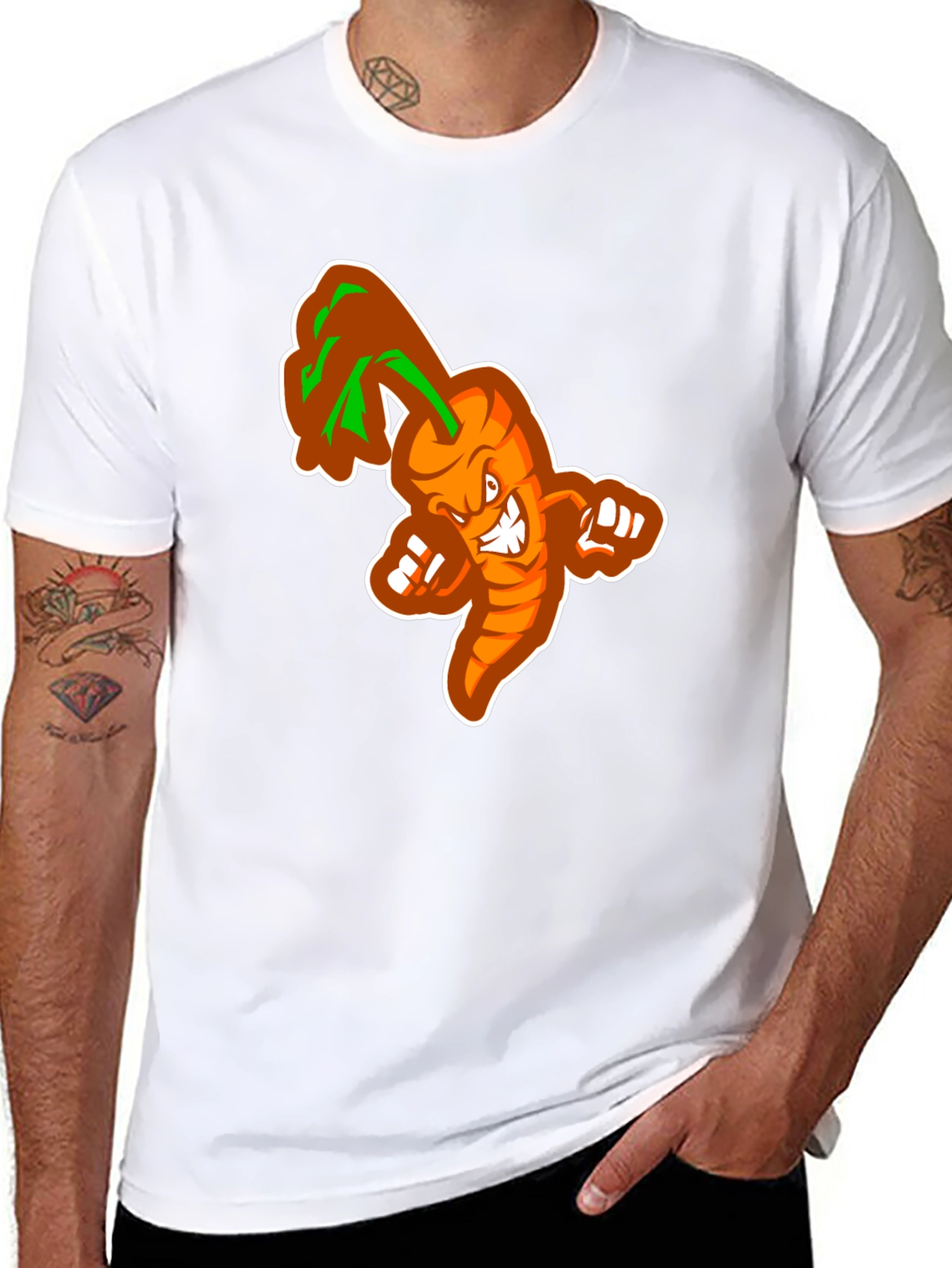 Black Men's Black T-shirt with Cartoon Carrot Design view 8