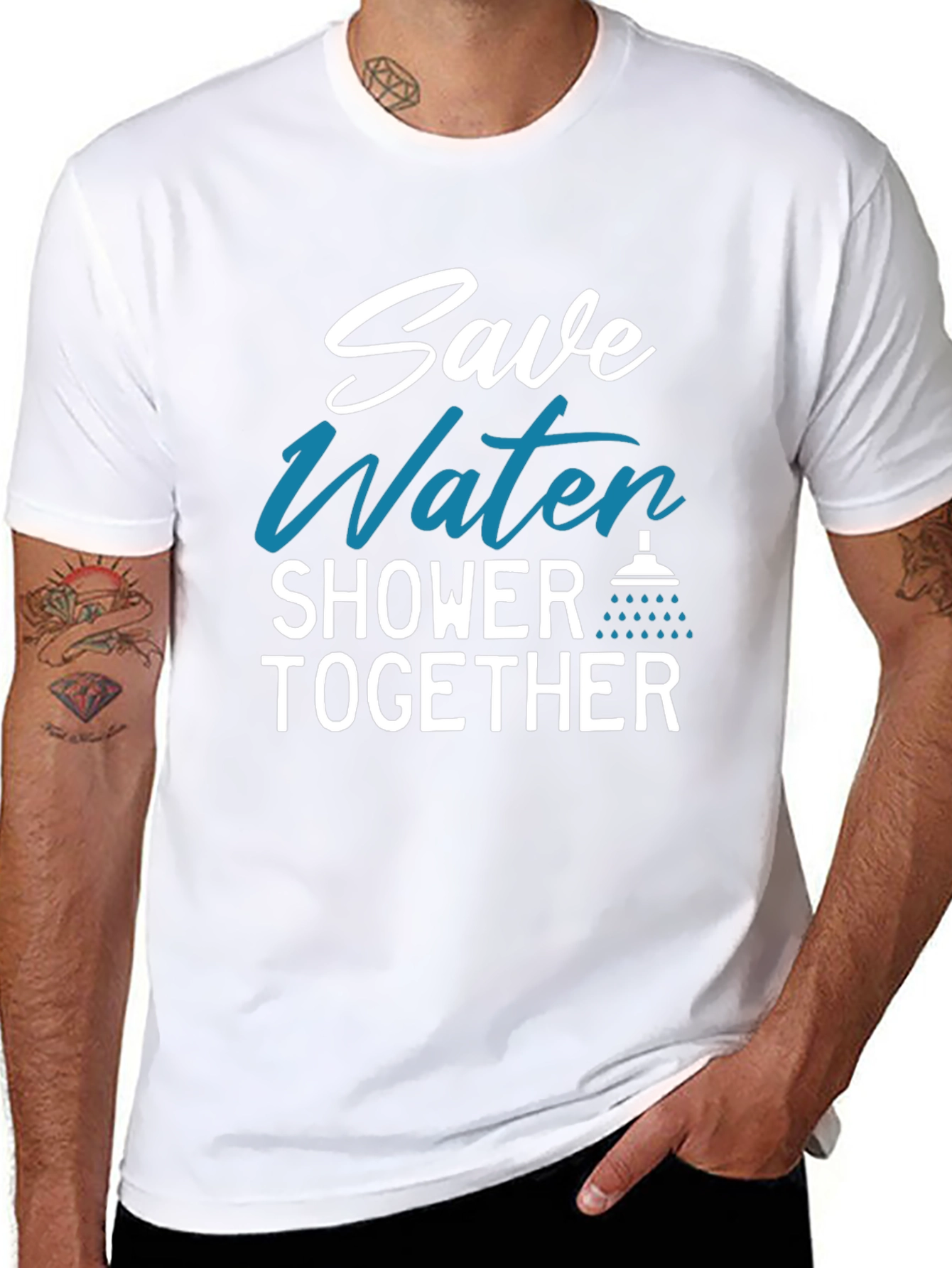 Black Save Water Shower Together Graphic Tee view 8