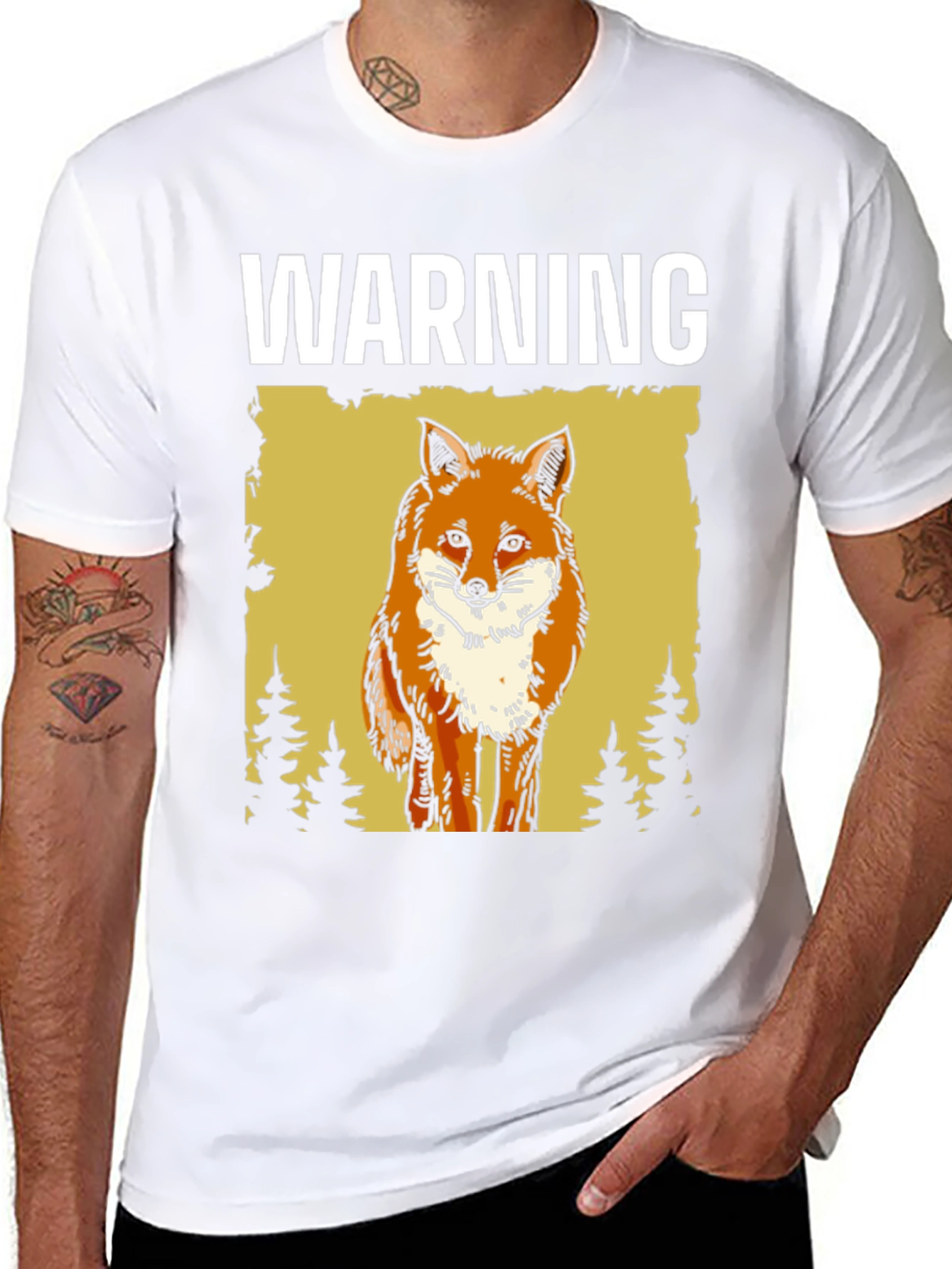 Black Warning Fox Graphic T-Shirt - Nature Lover Tee view 8