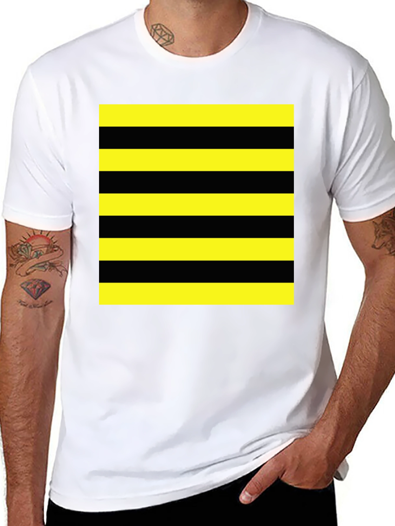 Black Striped Graphic Tee - Black and Yellow view 8