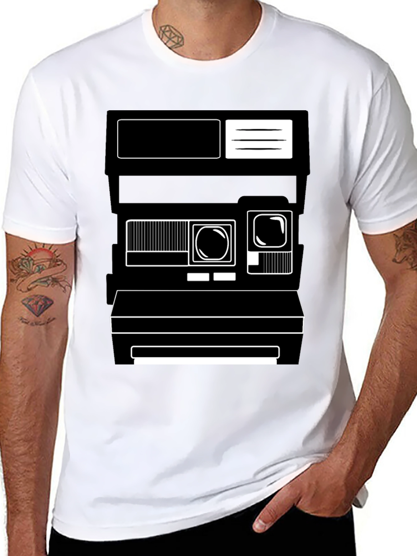 Black Retro Camera Graphic Tee - Unisex Black T-Shirt view 8