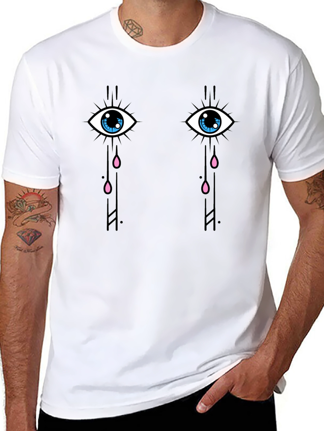 Black Teary Eyes Graphic Tee - Trendy Black Cotton T-Shirt view 8