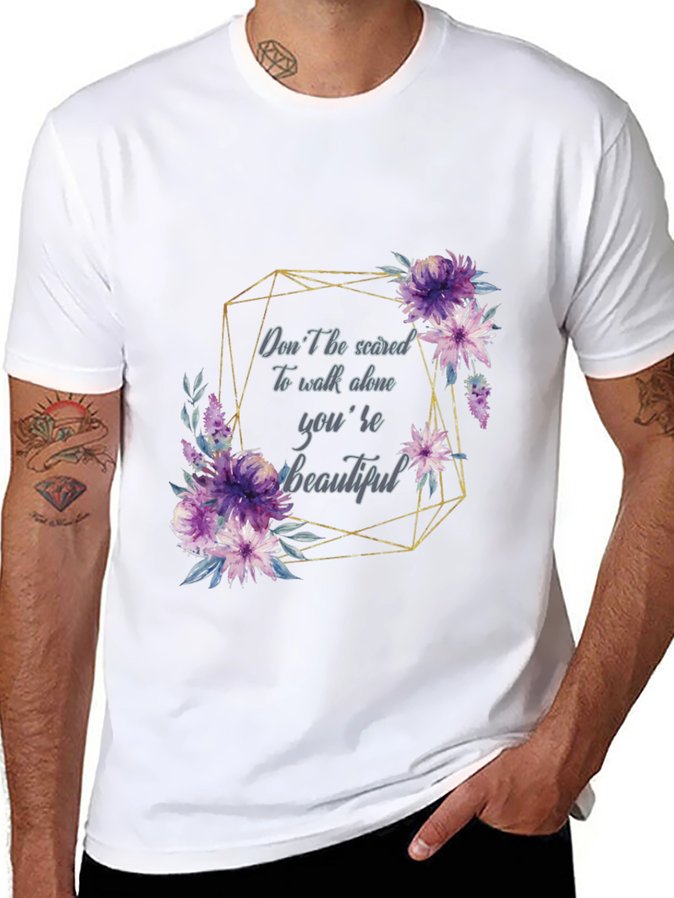 Floral Quote Black T-Shirt for Men - 8