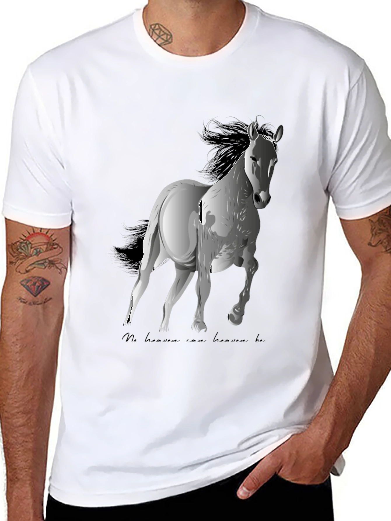 Black Horse Graphic Tee - Black Cotton Blend, Stylish Casual Wear view 8
