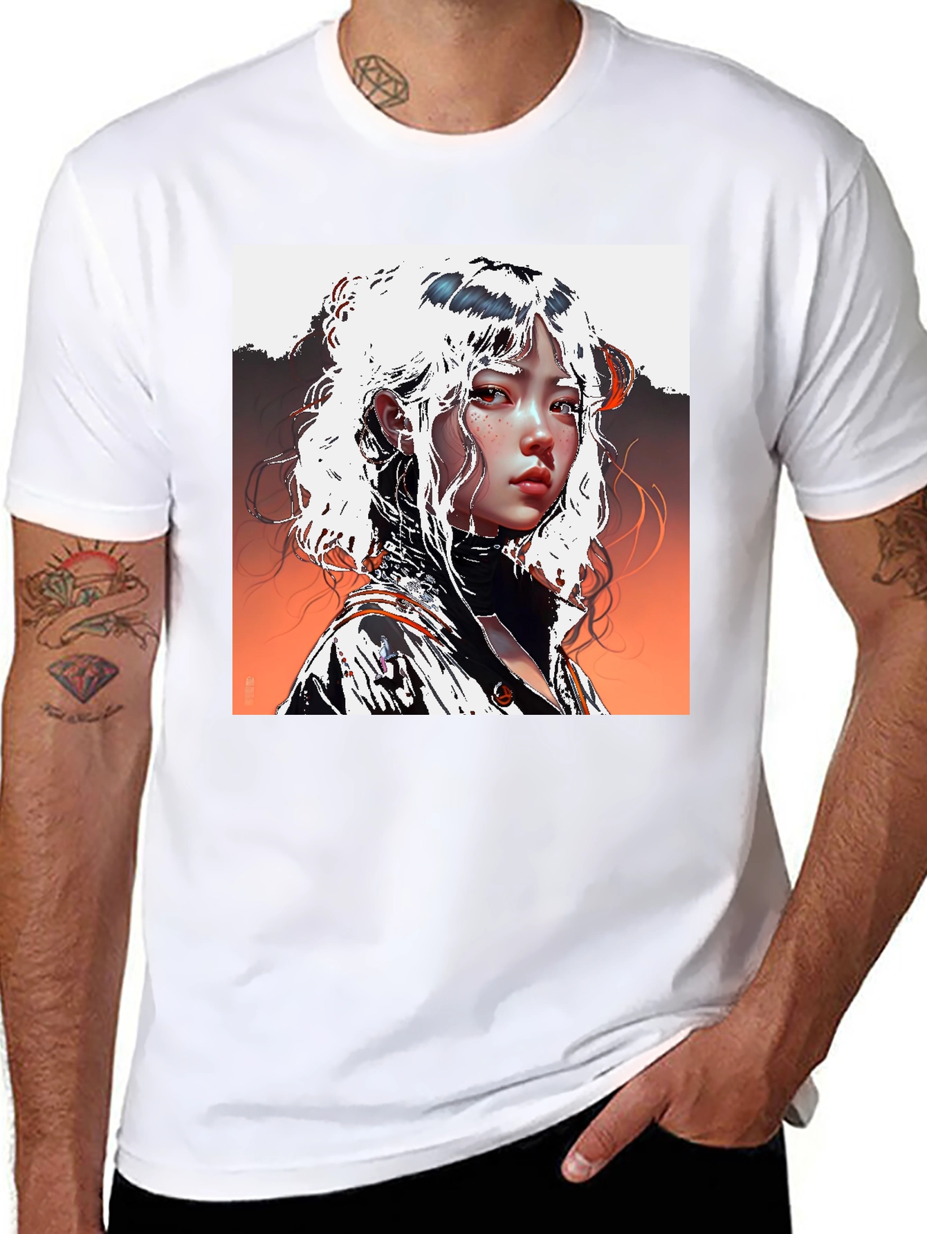 Black Anime Portrait Graphic Tee - Unisex Black T-Shirt view 8