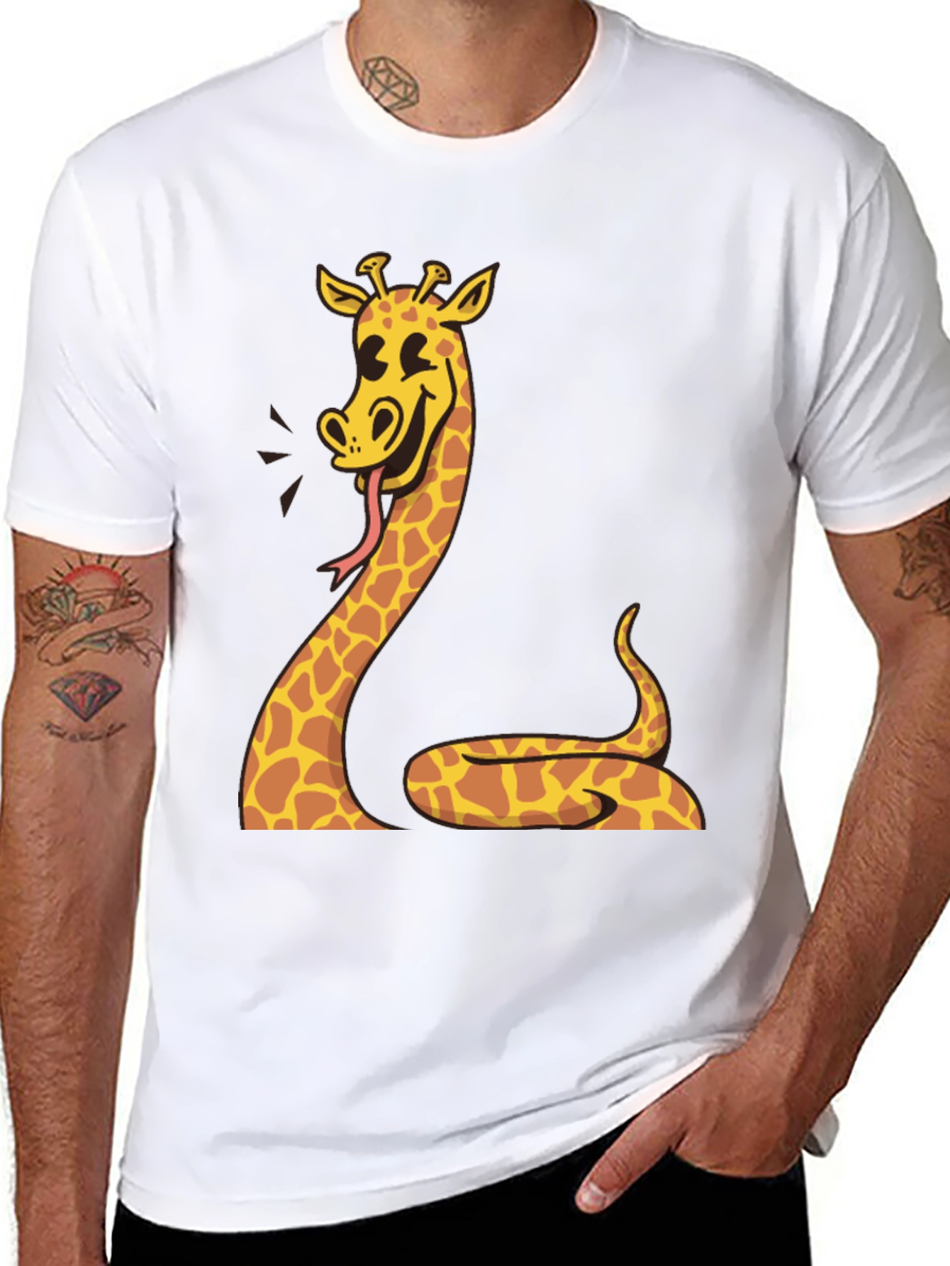 Black Giraffe Snake Graphic Tee - Unique Men's Black T-Shirt view 8